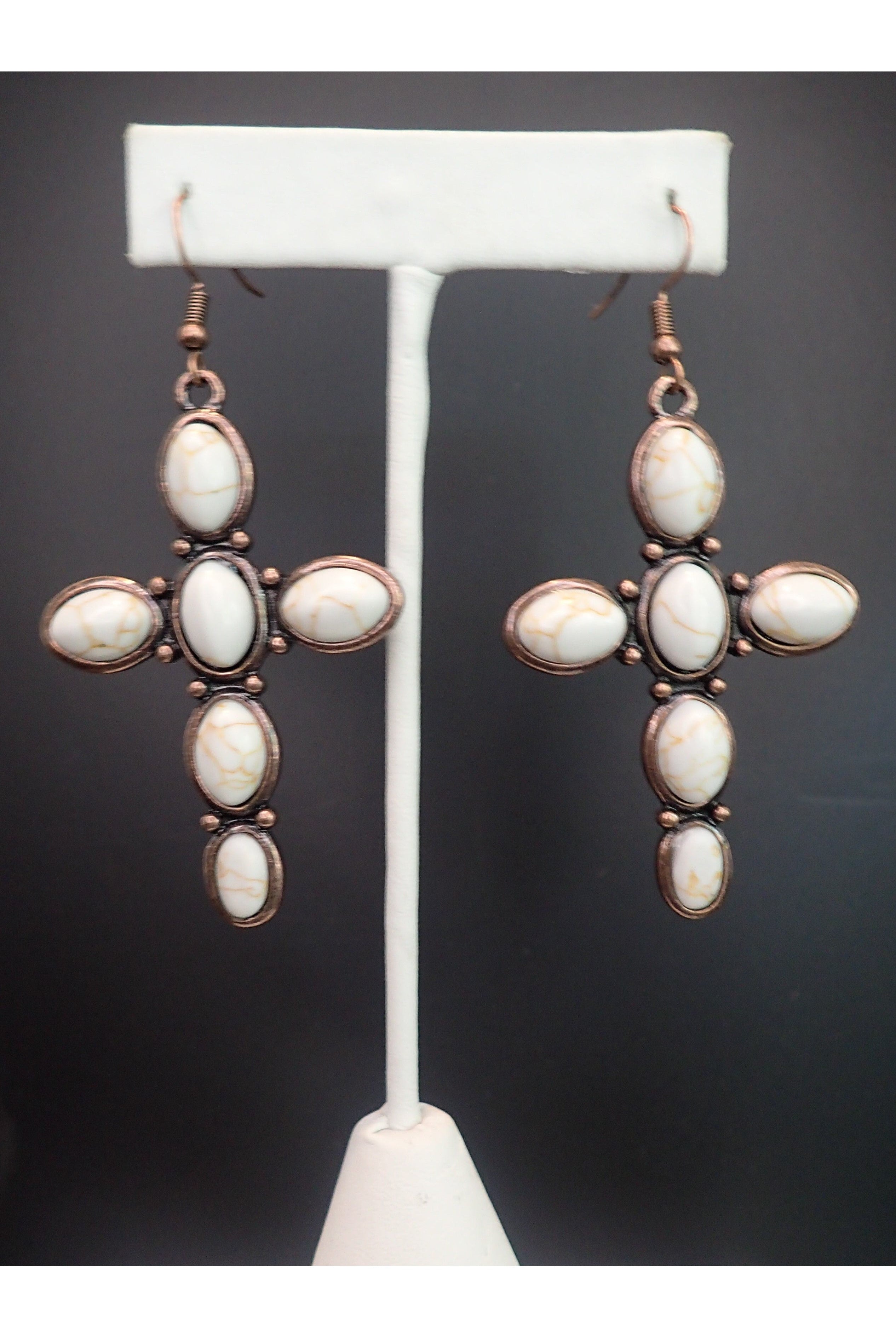 Emma Copper And White Stone Stretch Cross Bracelet-Bracelets-Emma-Deja Nu Boutique, Women's Fashion Boutique in Lampasas, Texas