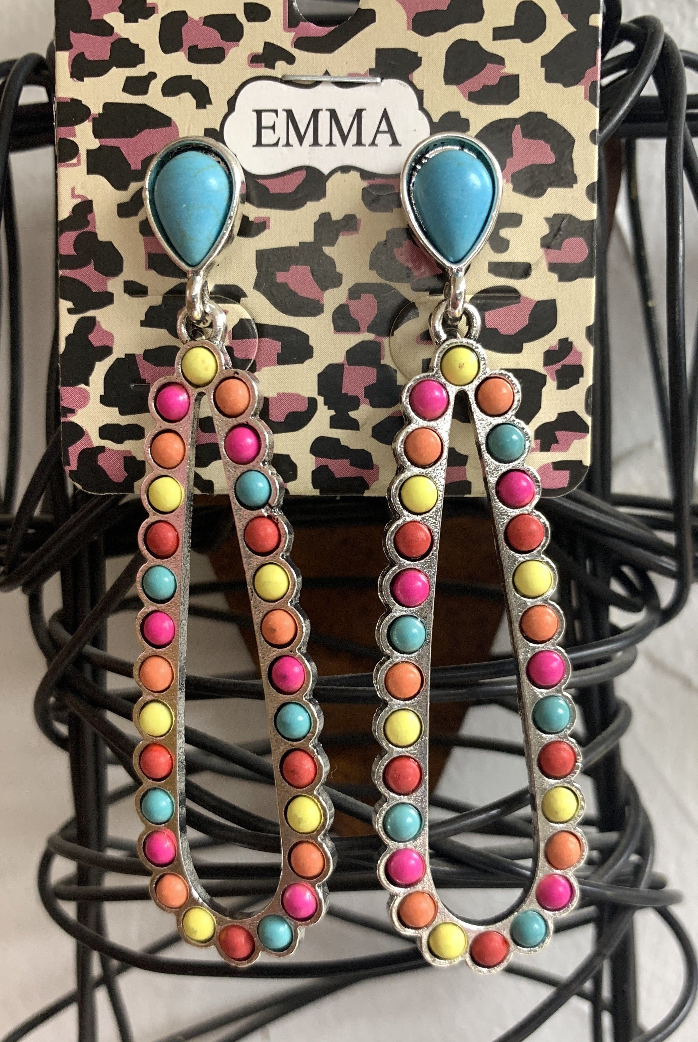 Emma Multi Color Teardrop Earring With Turquoise Post-Earrings-Emma-Deja Nu Boutique, Women's Fashion Boutique in Lampasas, Texas