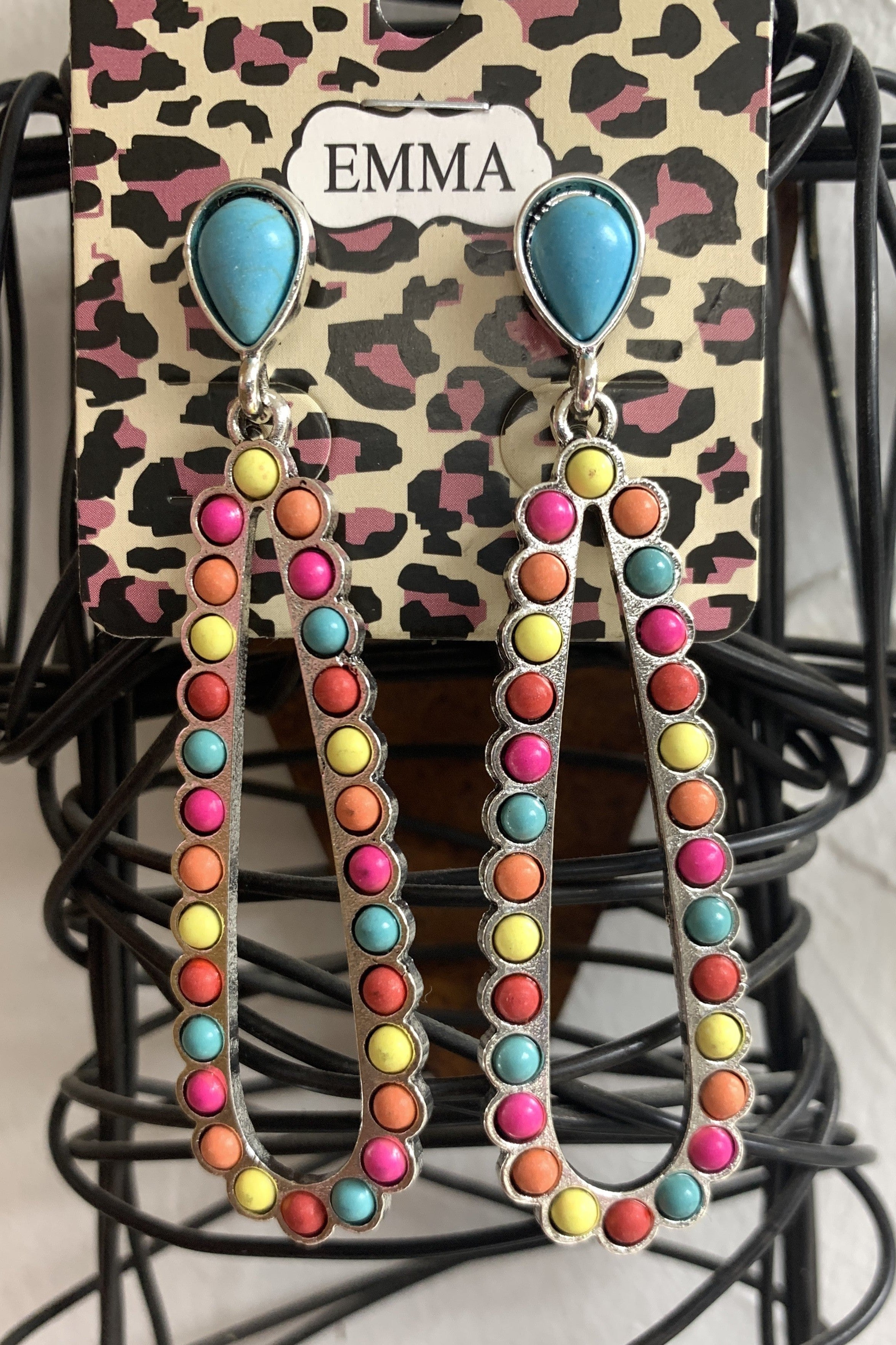 Emma Multi Color Teardrop Earring With Turquoise Post-Earrings-Emma-Deja Nu Boutique, Women's Fashion Boutique in Lampasas, Texas