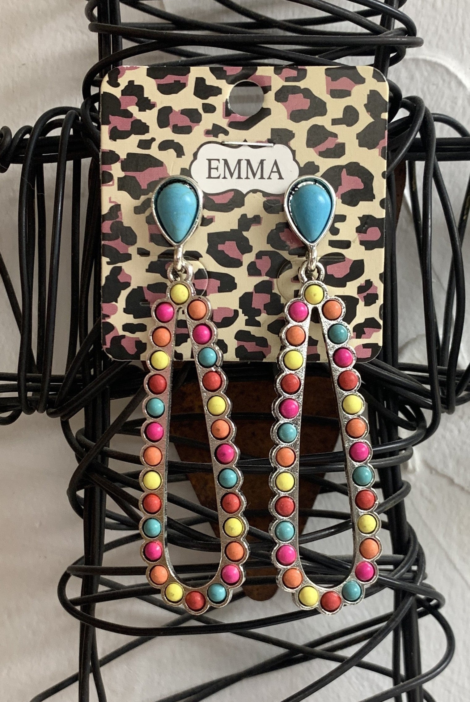 Emma Multi Color Teardrop Earring With Turquoise Post-Earrings-Emma-Deja Nu Boutique, Women's Fashion Boutique in Lampasas, Texas
