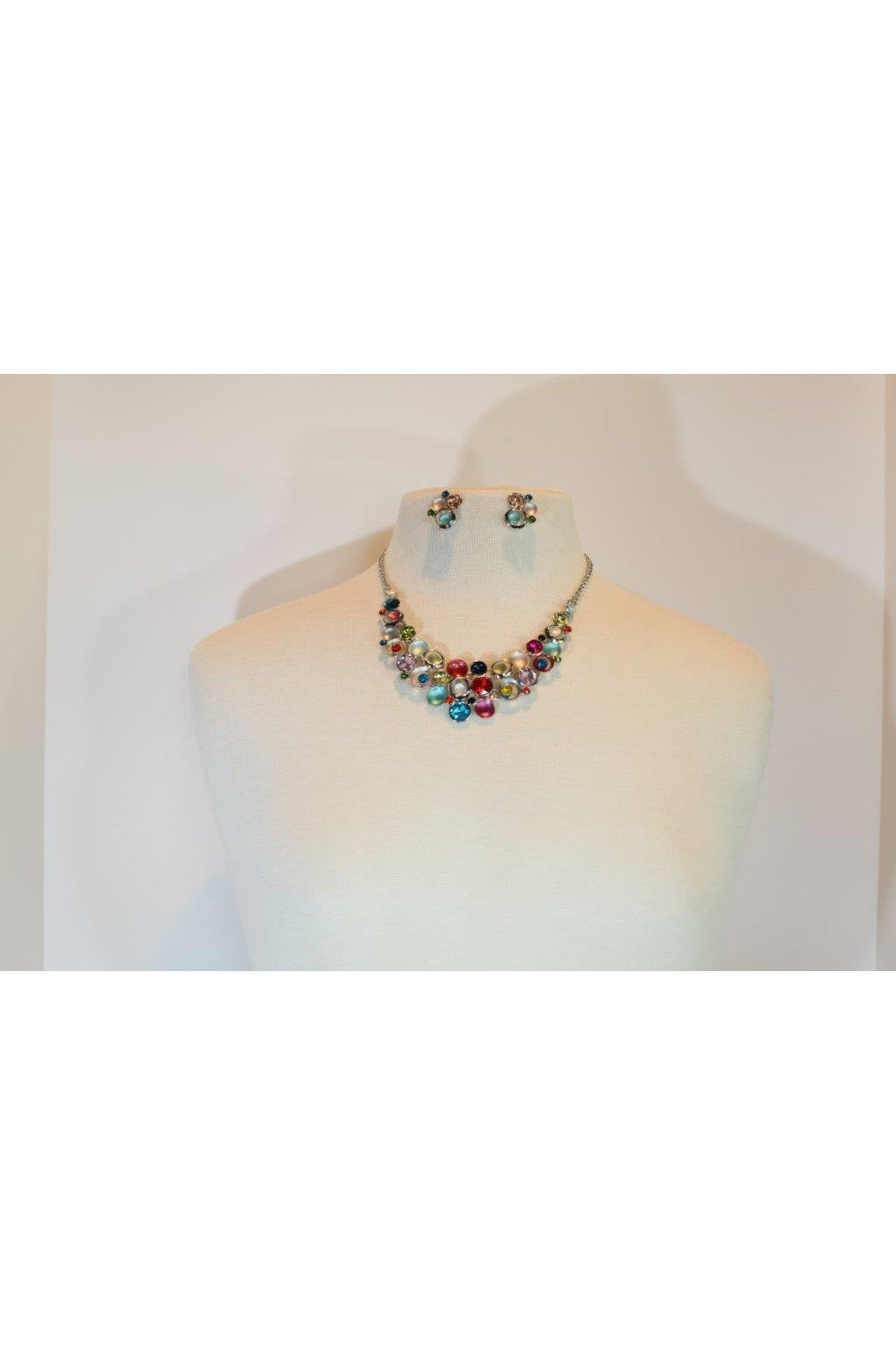 Emma Multi Colored Metal And Crystal Circle Necklace Set-Necklaces-Emma-Deja Nu Boutique, Women's Fashion Boutique in Lampasas, Texas