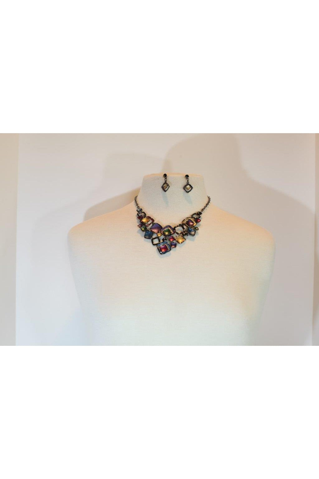 Emma Multi Colored Metal Square Necklace Set-Necklaces-Emma-Deja Nu Boutique, Women's Fashion Boutique in Lampasas, Texas