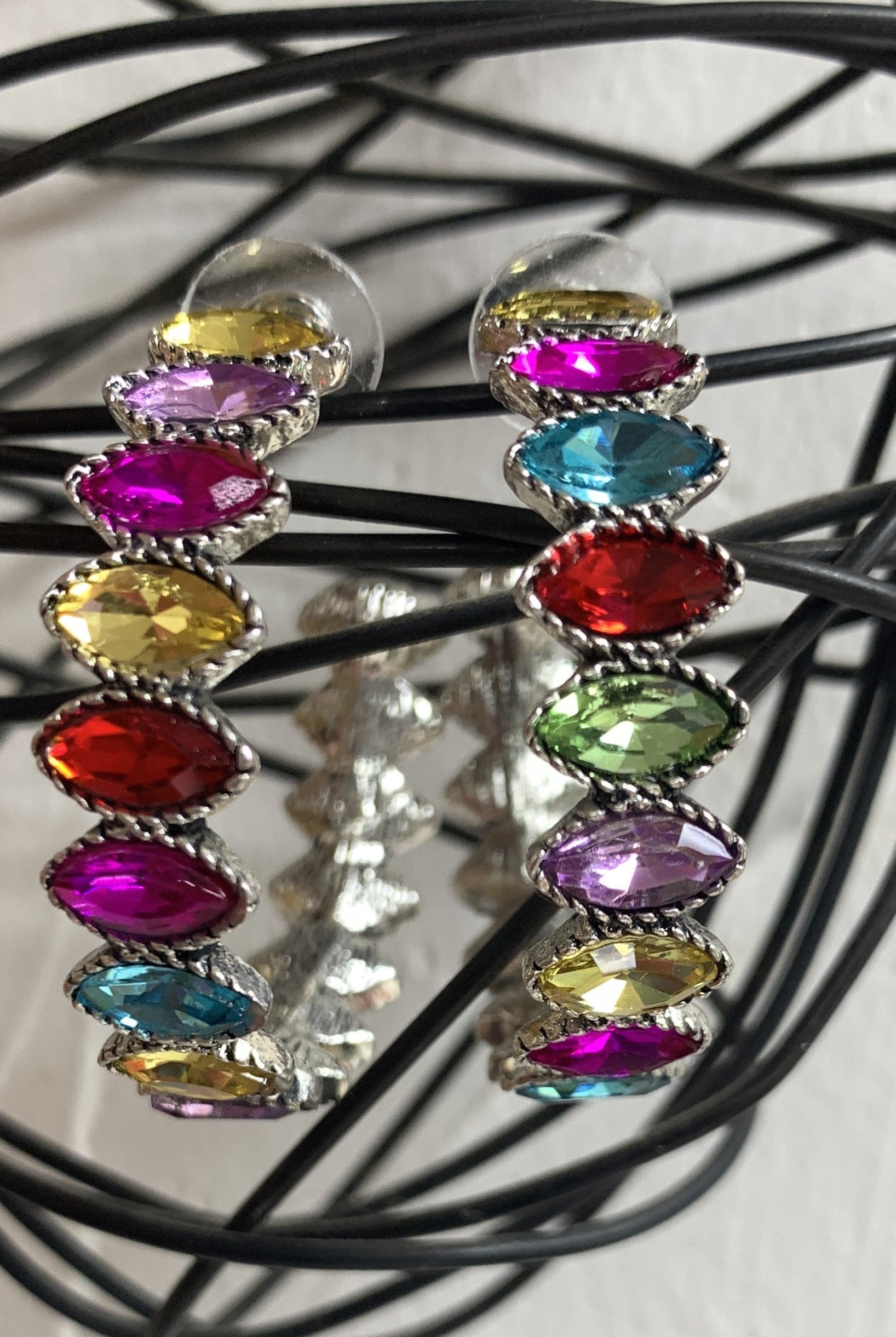 Emma Multi Colored Rhinestone Hoop Earrings-Earrings-Emma-Deja Nu Boutique, Women's Fashion Boutique in Lampasas, Texas