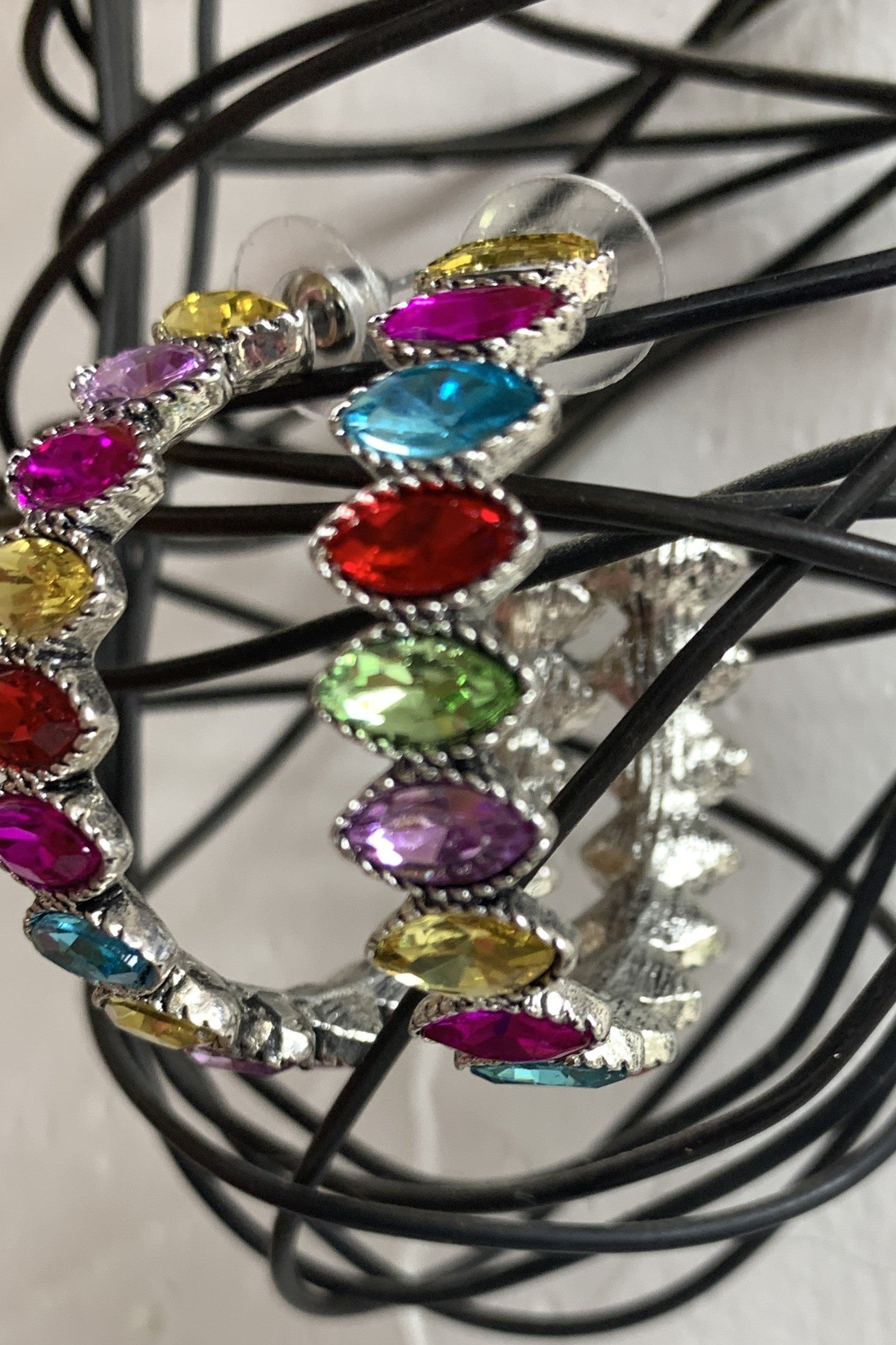Emma Multi Colored Rhinestone Hoop Earrings-Earrings-Emma-Deja Nu Boutique, Women's Fashion Boutique in Lampasas, Texas