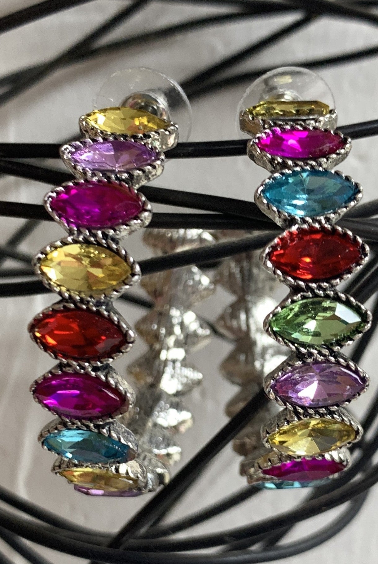 Emma Multi Colored Rhinestone Hoop Earrings-Earrings-Emma-Deja Nu Boutique, Women's Fashion Boutique in Lampasas, Texas