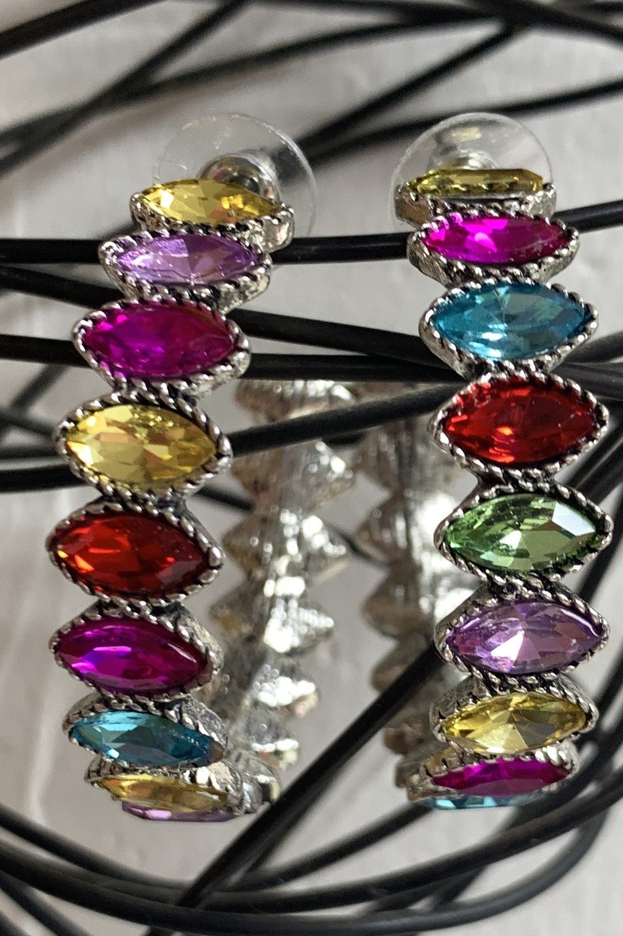 Emma Multi Colored Rhinestone Hoop Earrings-Earrings-Emma-Deja Nu Boutique, Women's Fashion Boutique in Lampasas, Texas