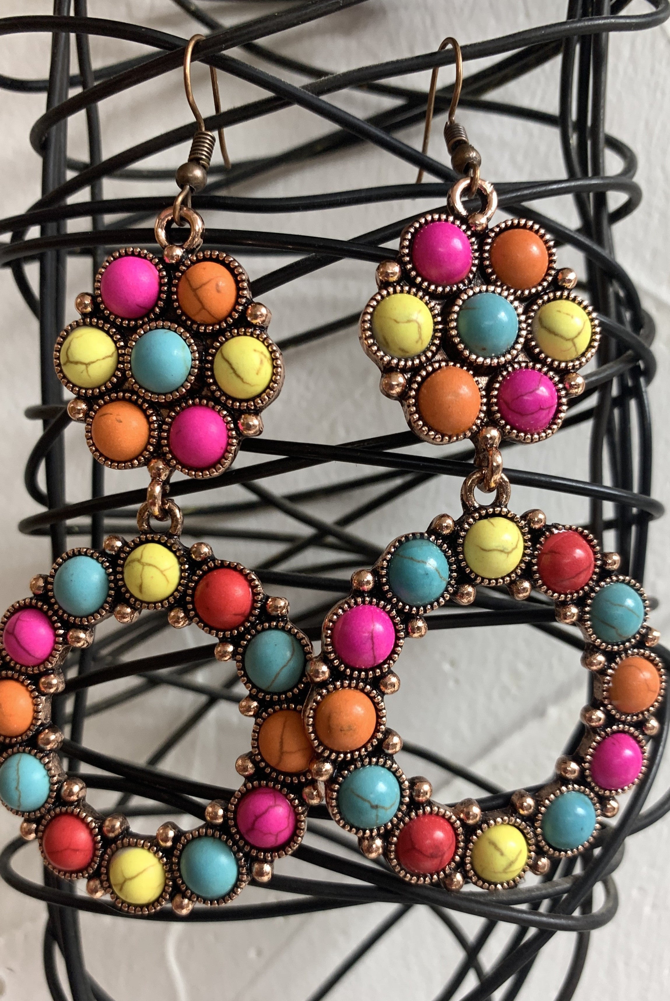 Emma Multi Colored Squash Blossom With Dangle Hoop-Earrings-Emma-Deja Nu Boutique, Women's Fashion Boutique in Lampasas, Texas