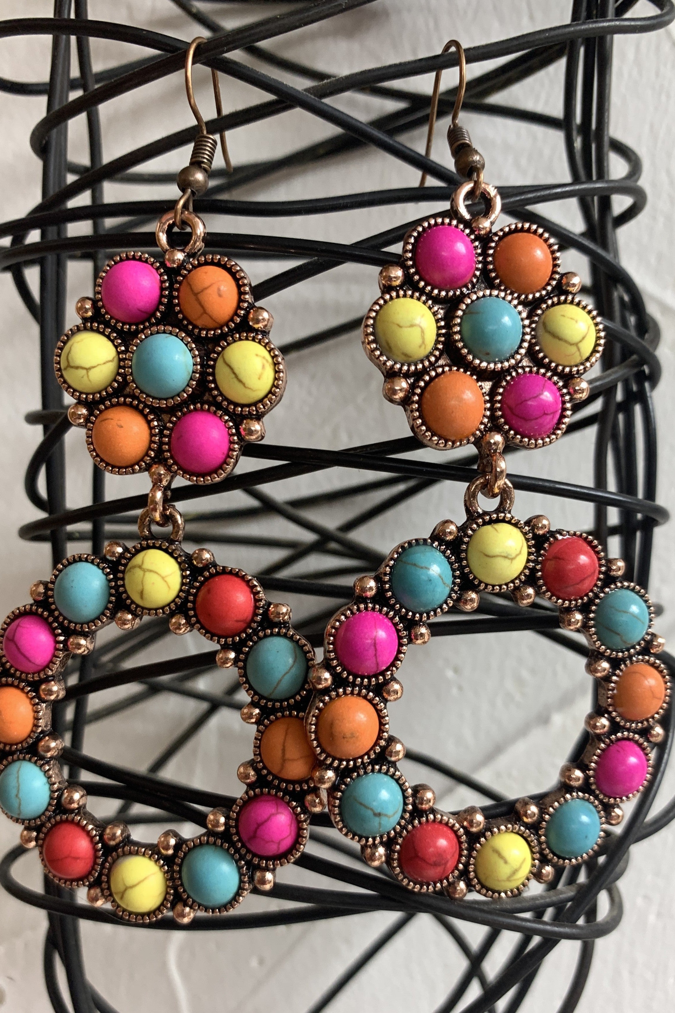 Emma Multi Colored Squash Blossom With Dangle Hoop-Earrings-Emma-Deja Nu Boutique, Women's Fashion Boutique in Lampasas, Texas