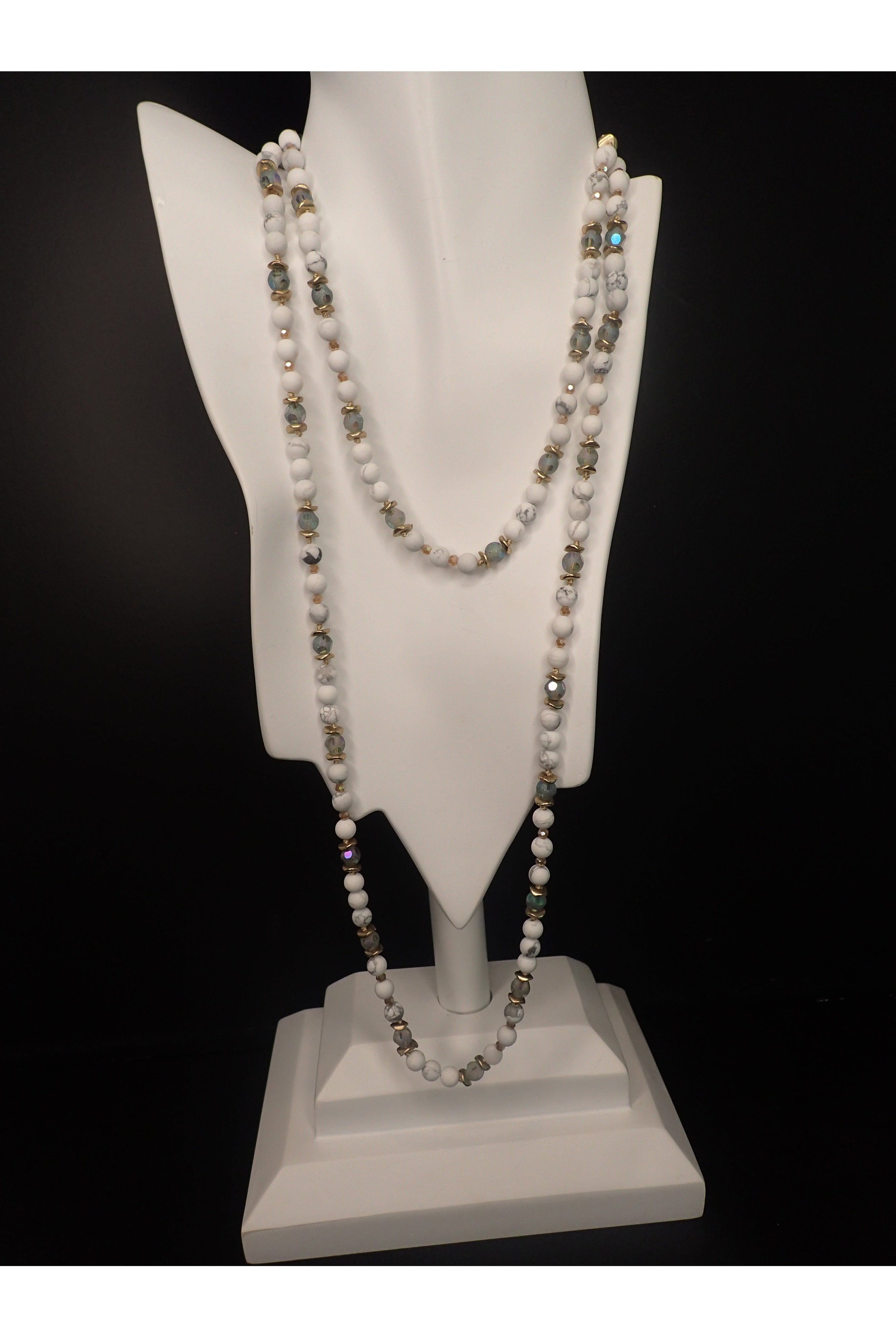 Emma Natural Stone And Crystal Beaded Long Necklace - Two Colors-Necklaces-Emma-Deja Nu Boutique, Women's Fashion Boutique in Lampasas, Texas