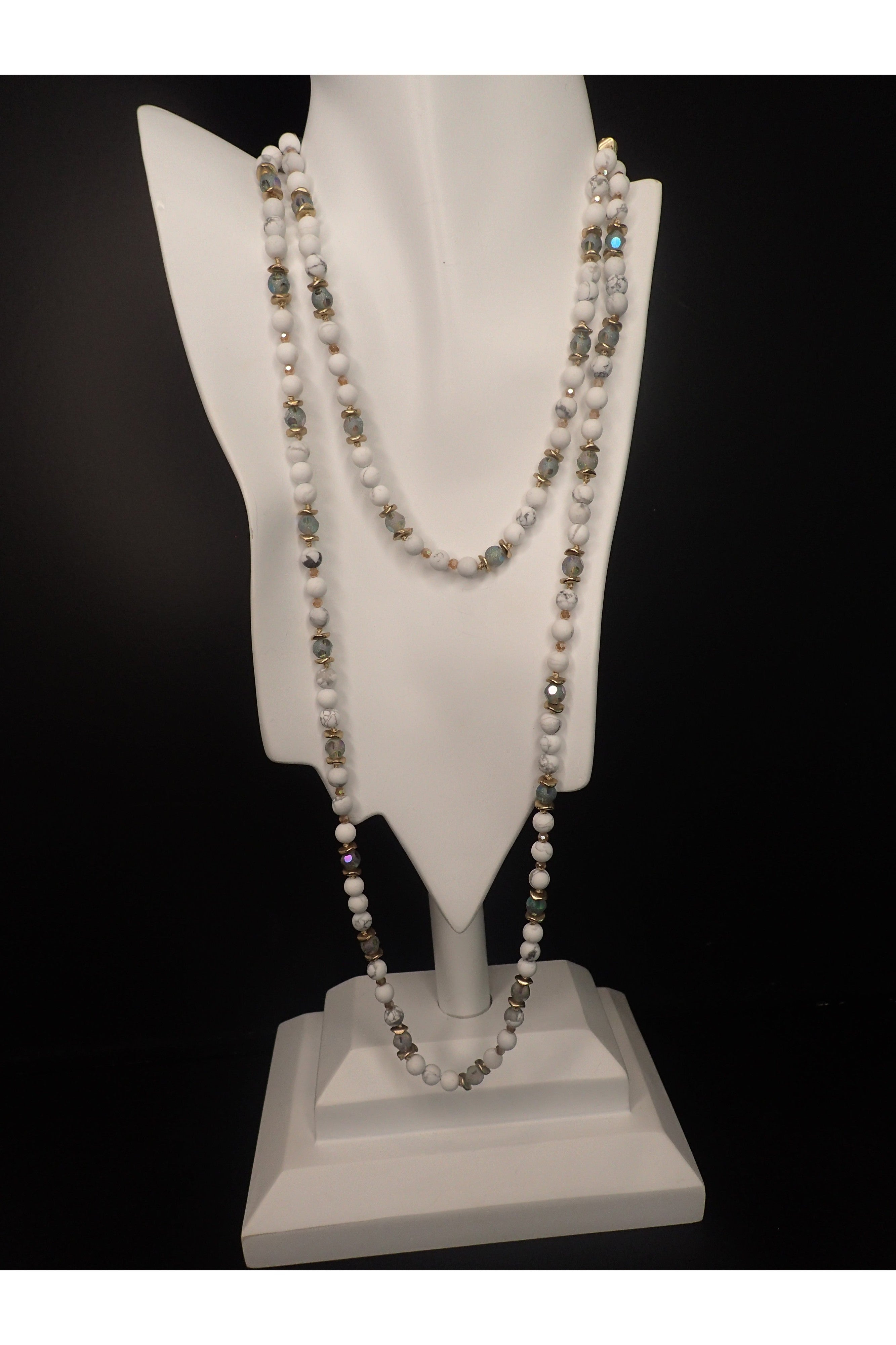 Emma Natural Stone And Crystal Beaded Long Necklace - Two Colors-Necklaces-Emma-Deja Nu Boutique, Women's Fashion Boutique in Lampasas, Texas