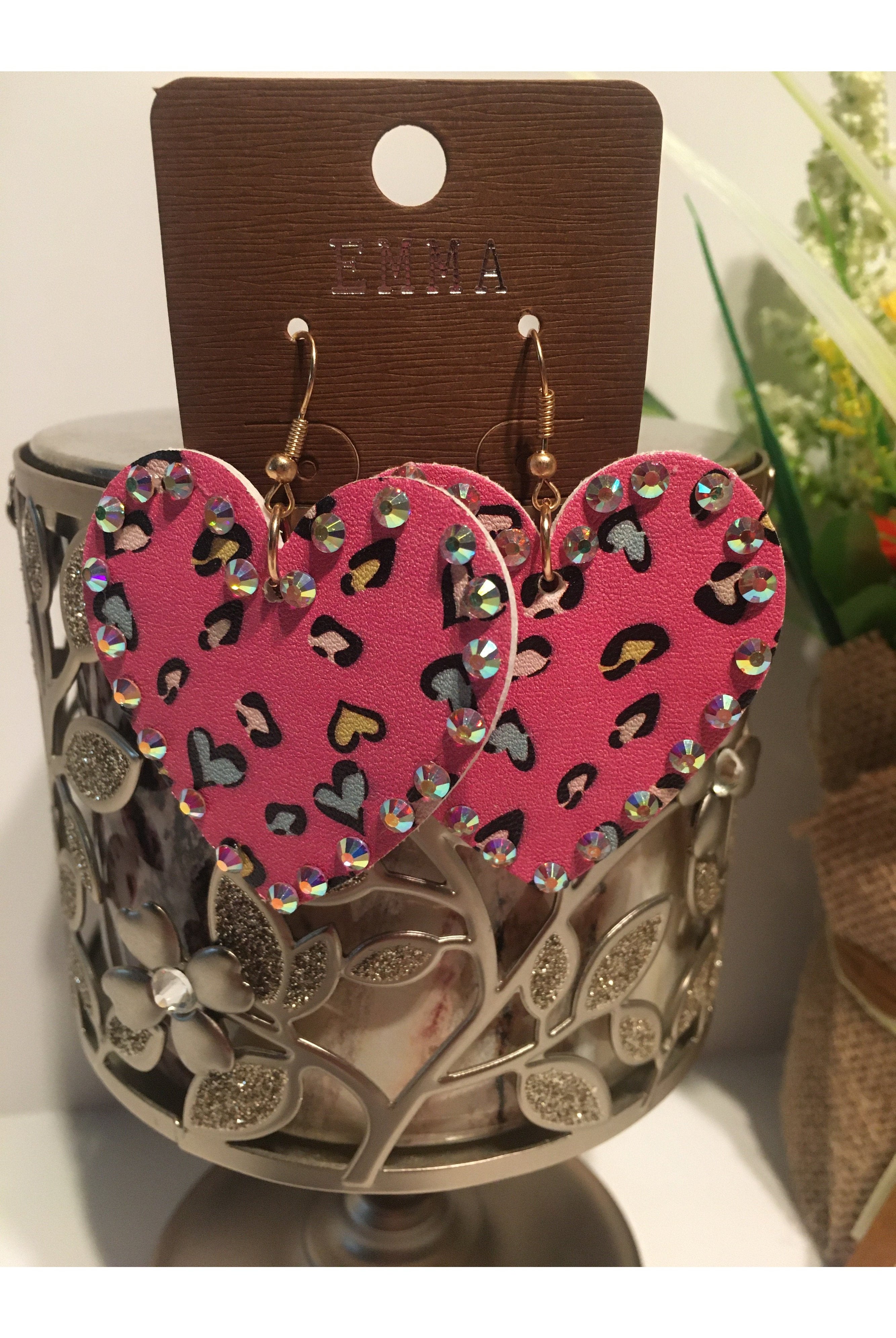 Emma Pink Heart Leather Earrings-Earrings-Emma-Deja Nu Boutique, Women's Fashion Boutique in Lampasas, Texas