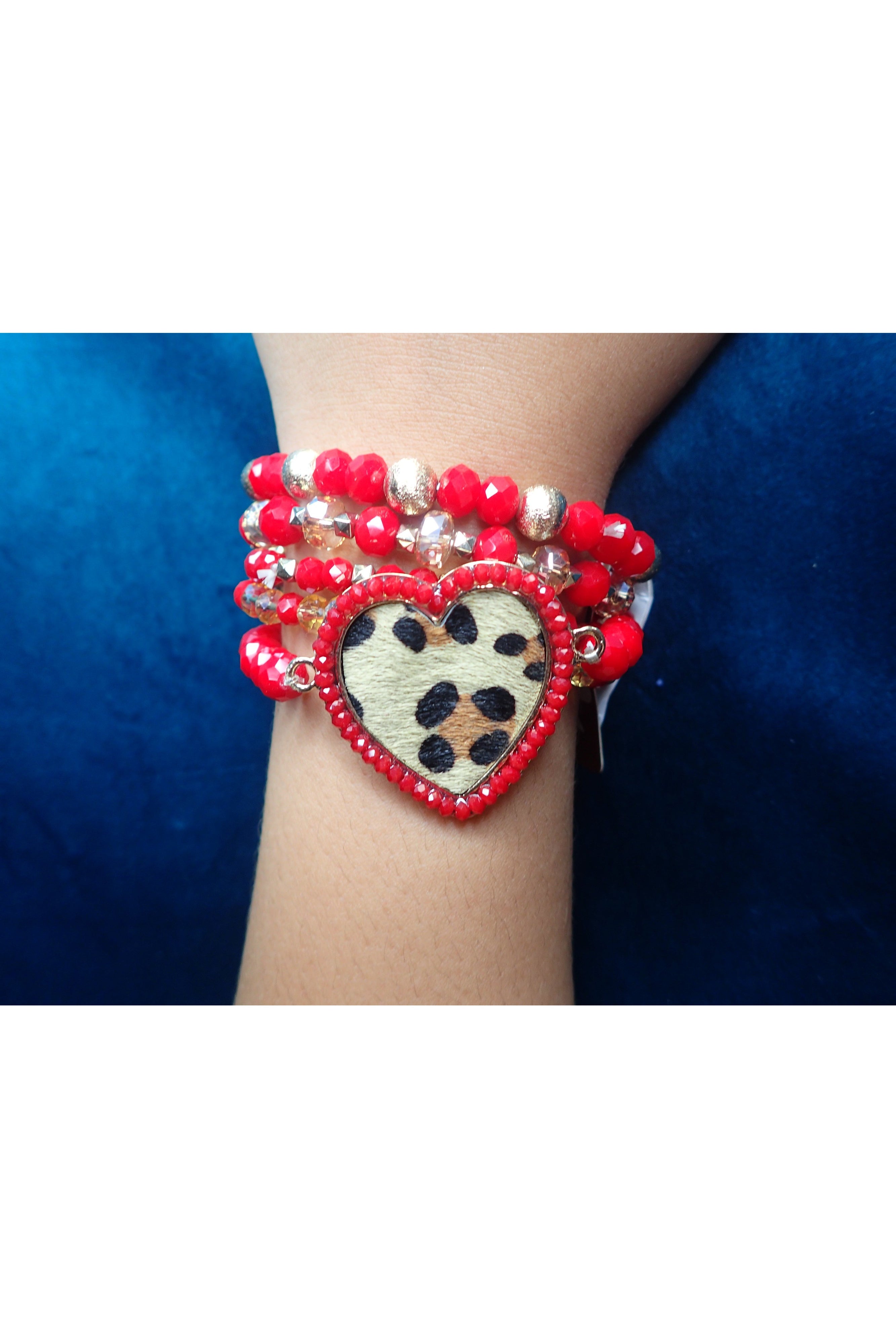 Sunshine & Rodeo Red And Gold Long Bead Necklace With Leopard Heart And Tassel-Necklaces-Sunshine And Rodeo-Deja Nu Boutique, Women's Fashion Boutique in Lampasas, Texas