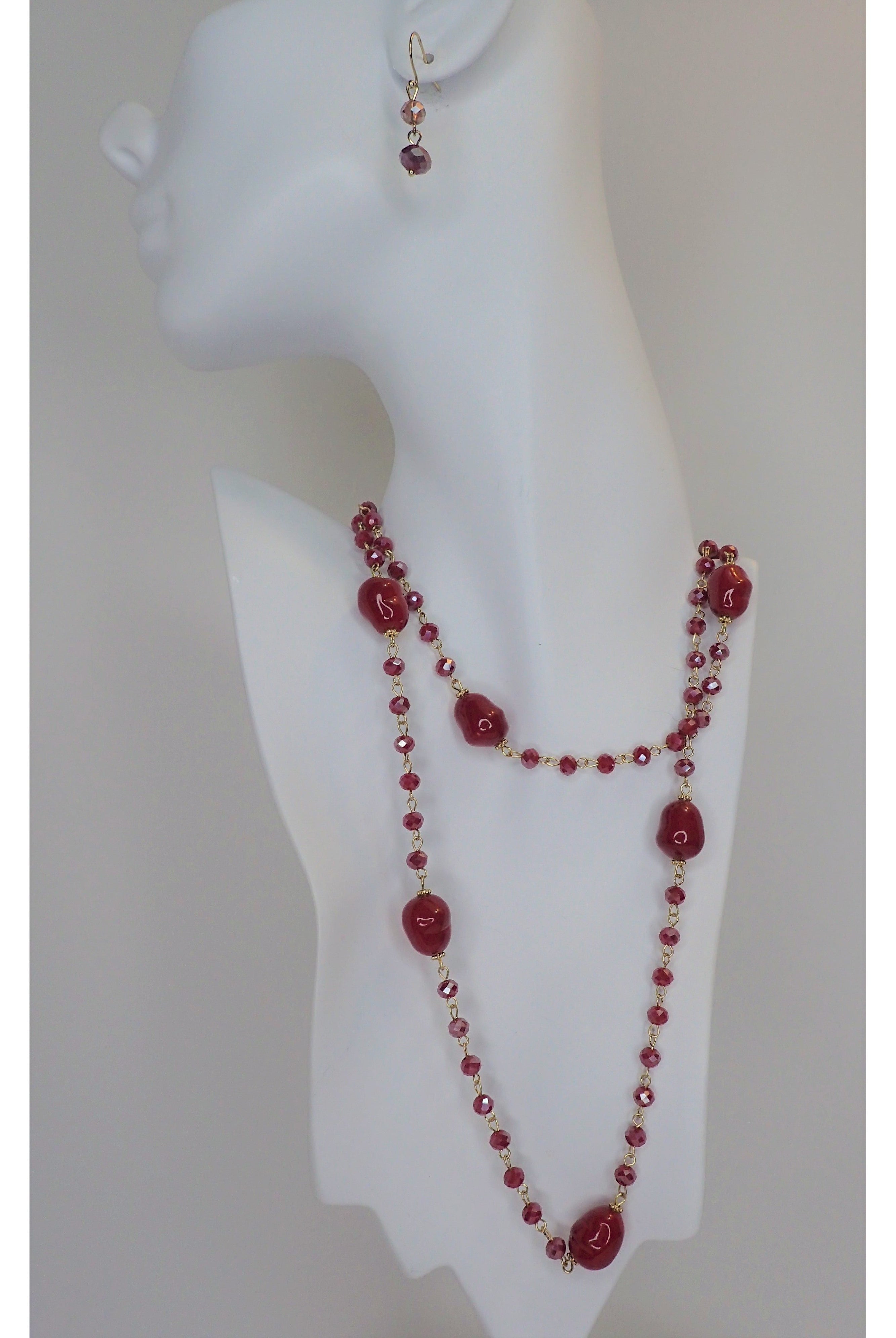 Emma Red Beaded Long Necklace Set-Necklaces-Emma-Deja Nu Boutique, Women's Fashion Boutique in Lampasas, Texas