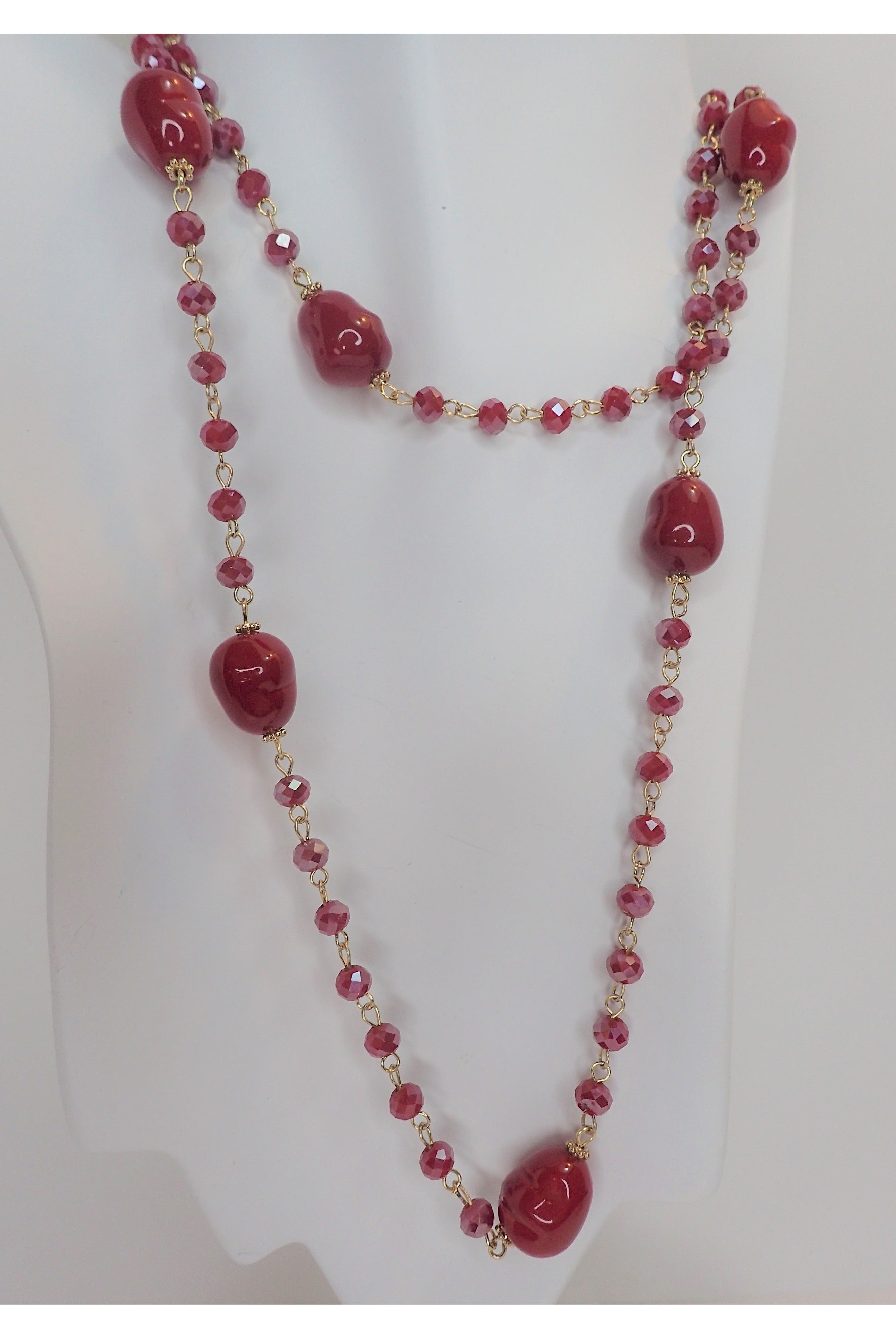 Emma Red Beaded Long Necklace Set-Necklaces-Emma-Deja Nu Boutique, Women's Fashion Boutique in Lampasas, Texas