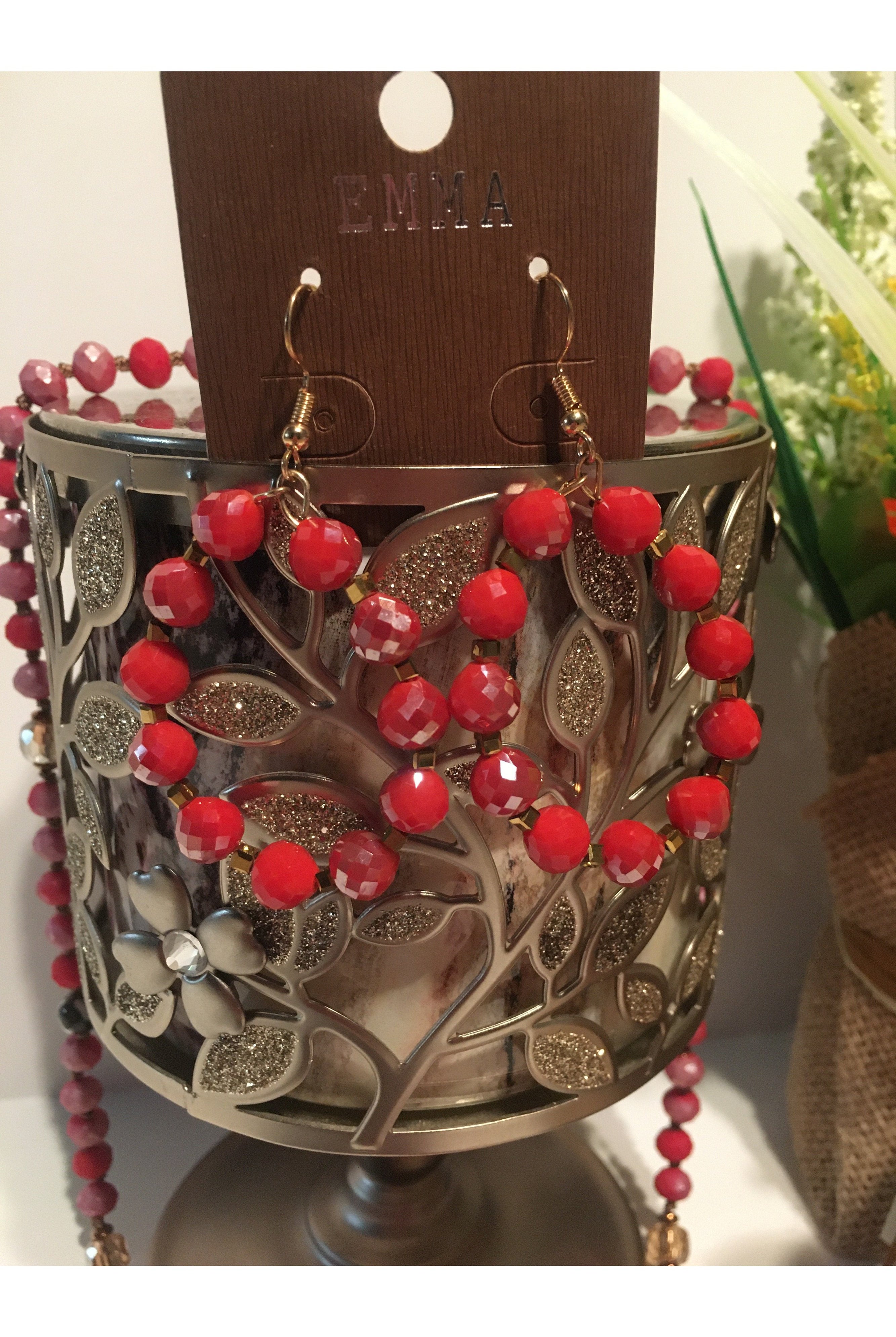 Emma Red Crystal Hoop Earrings-Earrings-Emma-Deja Nu Boutique, Women's Fashion Boutique in Lampasas, Texas