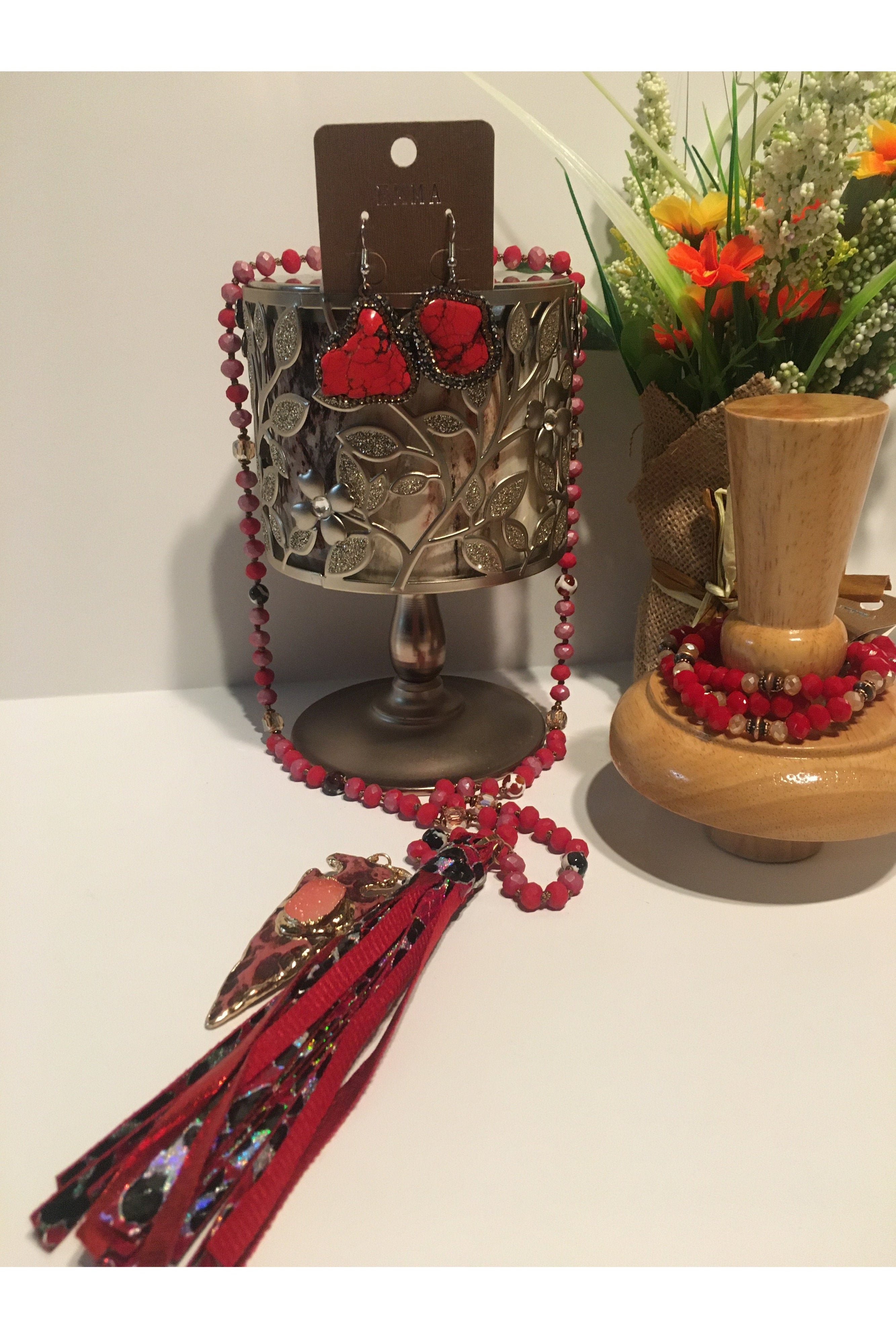 Emma Red Stone Rhinestone Earrings-Earrings-Emma-Deja Nu Boutique, Women's Fashion Boutique in Lampasas, Texas