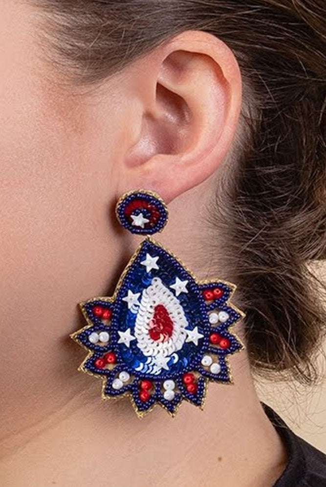 Emma Red White And Blue Sequin Earring-Earrings-Emma-Deja Nu Boutique, Women's Fashion Boutique in Lampasas, Texas