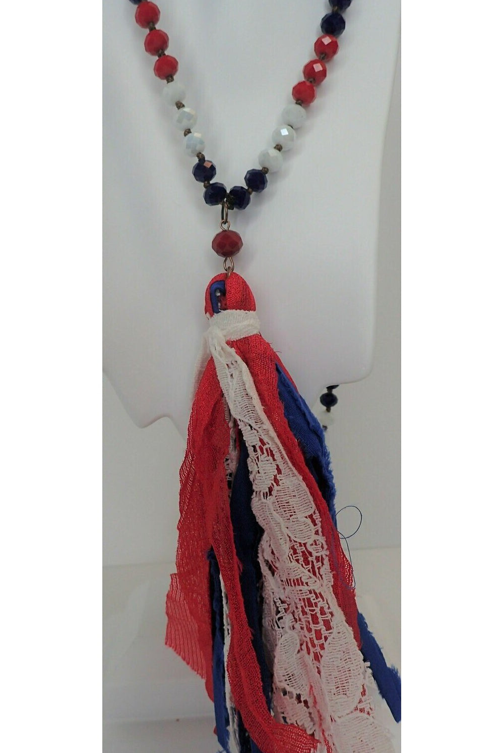 Emma Red, White And Blue Crystal Necklace Set With Tassel-Necklaces-Emma-Deja Nu Boutique, Women's Fashion Boutique in Lampasas, Texas
