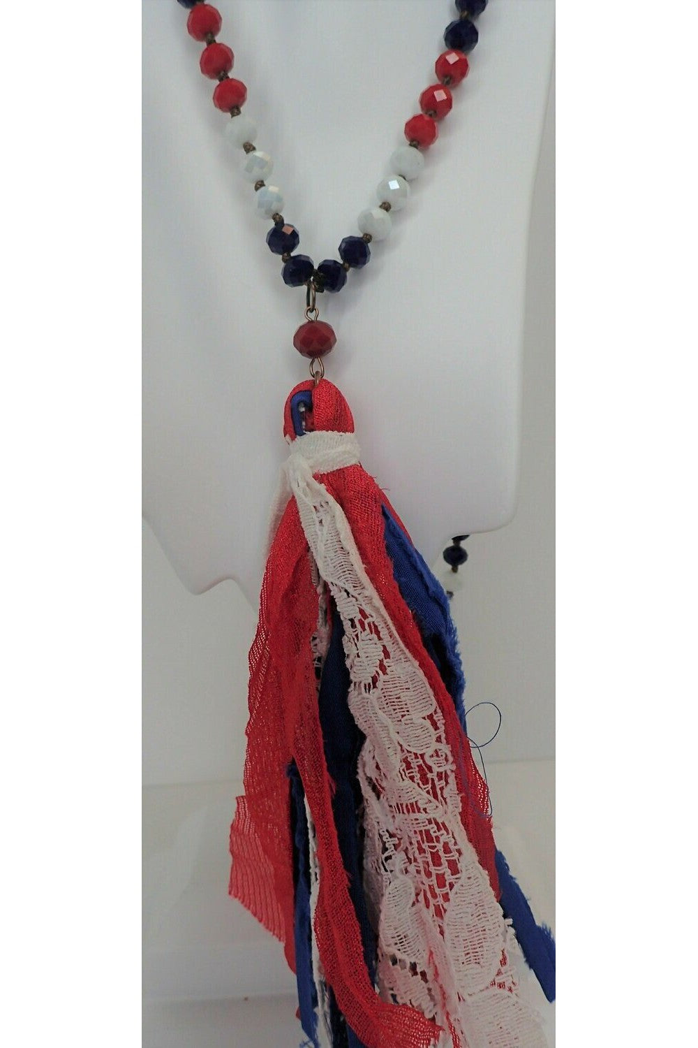 Emma Red, White And Blue Crystal Necklace Set With Tassel-Necklaces-Emma-Deja Nu Boutique, Women's Fashion Boutique in Lampasas, Texas