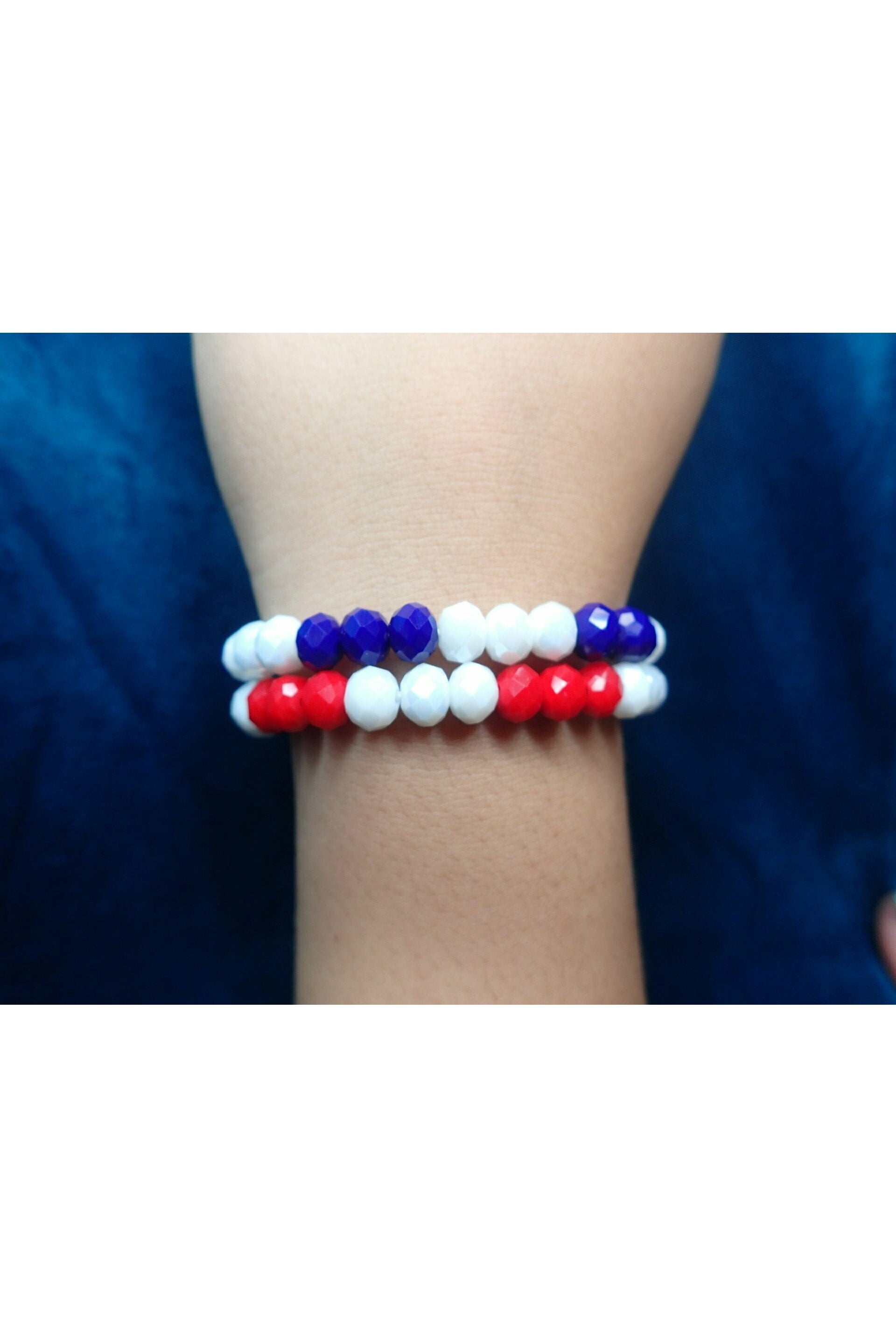 Emma Red, White And Blue Crystal Necklace Set With Tassel-Necklaces-Emma-Deja Nu Boutique, Women's Fashion Boutique in Lampasas, Texas