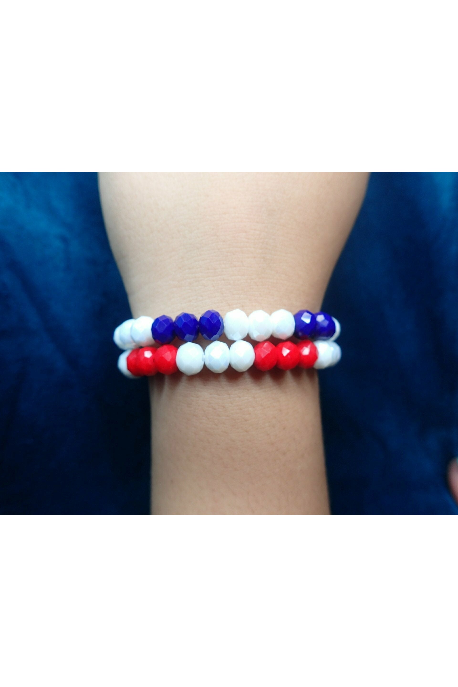 Emma Red, White And Blue Crystal Necklace Set With Tassel-Necklaces-Emma-Deja Nu Boutique, Women's Fashion Boutique in Lampasas, Texas