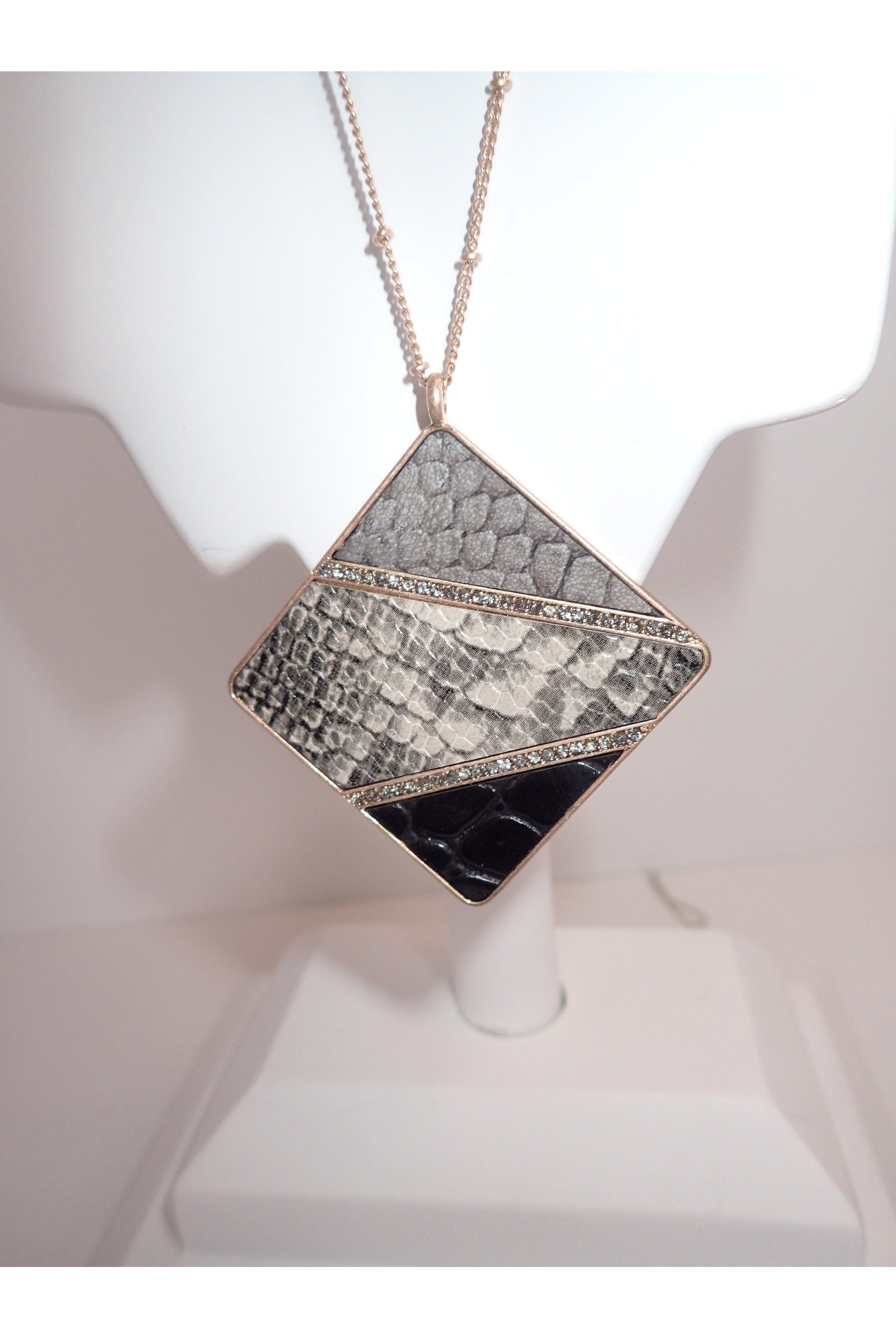 Emma Triangle Grey Snakeskin Necklace Set-Necklaces-Emma-Deja Nu Boutique, Women's Fashion Boutique in Lampasas, Texas