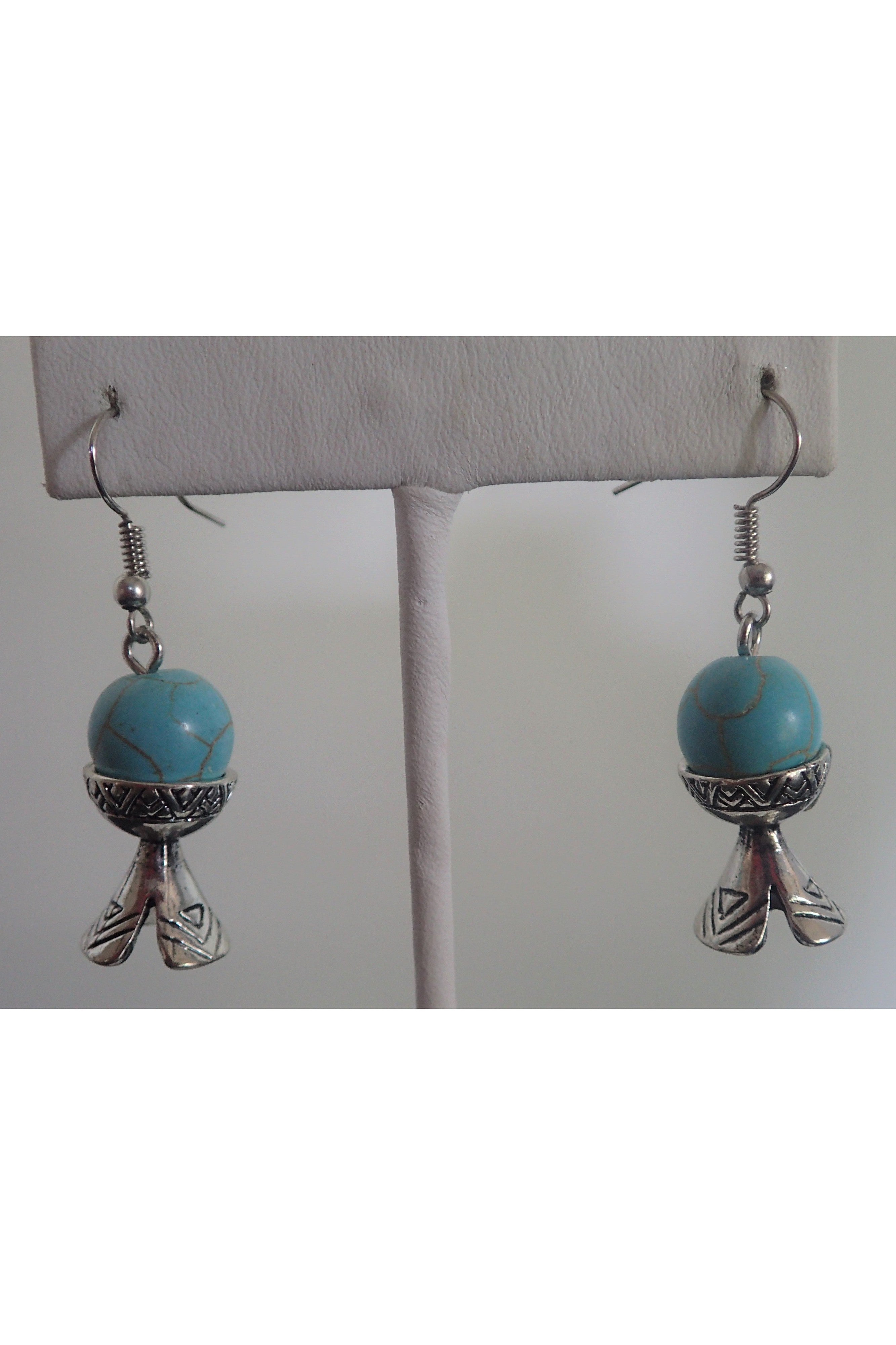 Emma Turquoise And Silver Drop Earrings-Earrings-Emma-Deja Nu Boutique, Women's Fashion Boutique in Lampasas, Texas