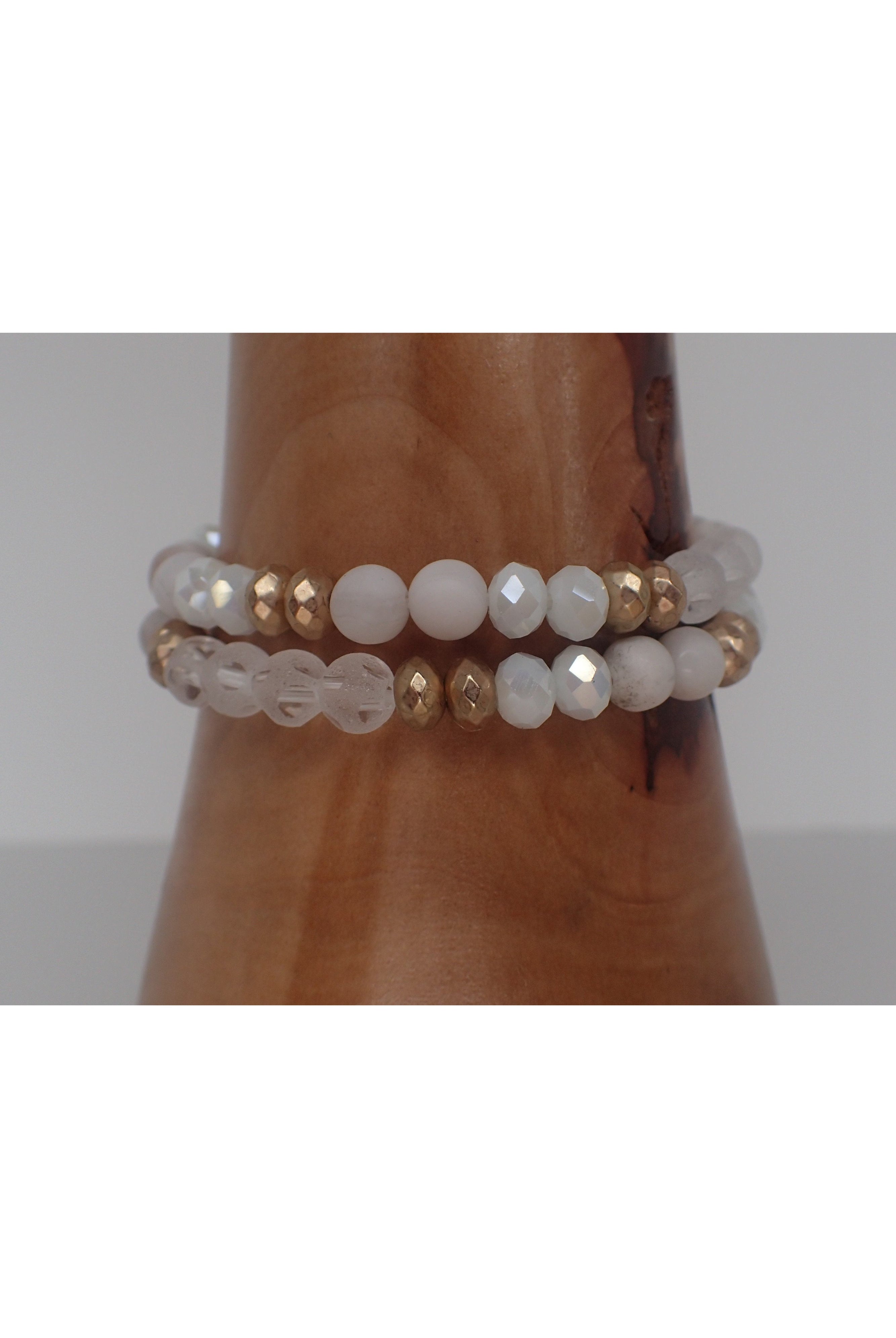 Emma White And Gold Beaded Bracelet-Bracelets-Emma-Deja Nu Boutique, Women's Fashion Boutique in Lampasas, Texas