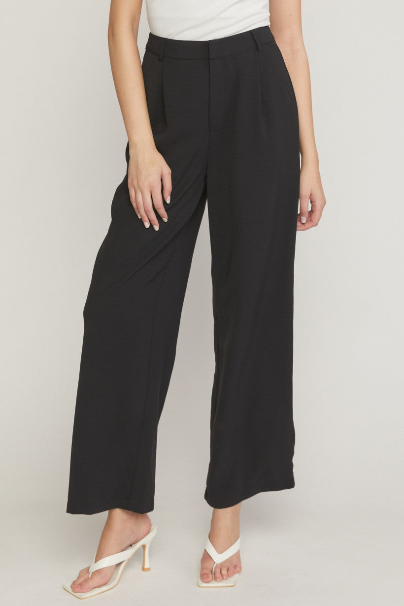 Entro High Waisted Full Leg Pants With Pockets In Black-Pants-Entro-Deja Nu Boutique, Women's Fashion Boutique in Lampasas, Texas
