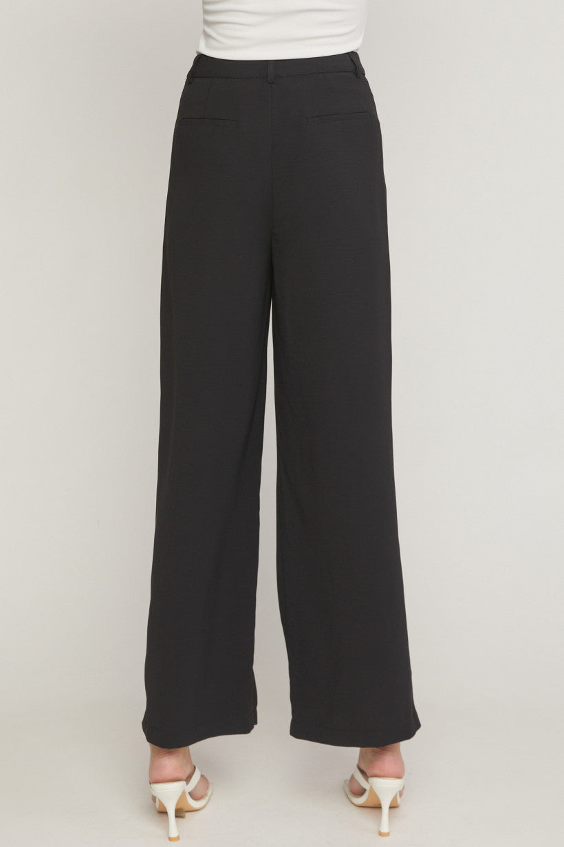 Entro High Waisted Full Leg Pants With Pockets In Black-Pants-Entro-Deja Nu Boutique, Women's Fashion Boutique in Lampasas, Texas