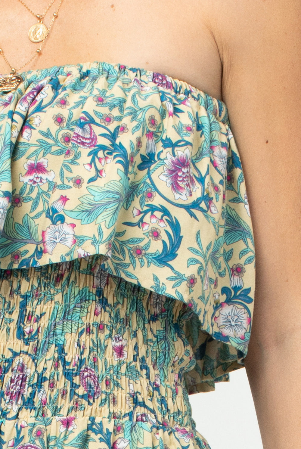 Entro Off Shoulder Ruffle Romper-Rompers & Jumpsuits-Entro-Deja Nu Boutique, Women's Fashion Boutique in Lampasas, Texas