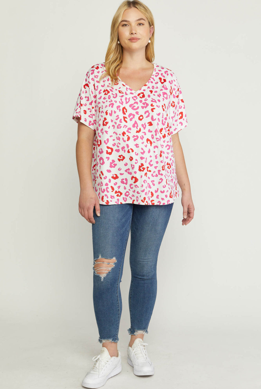 Entro Pink And Red Leopard Print Plus Top-Curvy/Plus Tops-Entro-Deja Nu Boutique, Women's Fashion Boutique in Lampasas, Texas