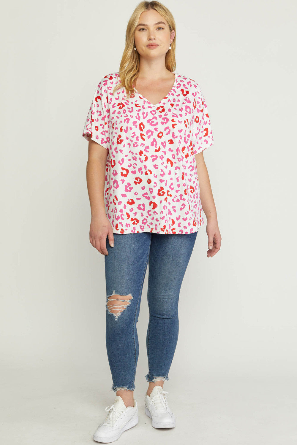 Entro Pink And Red Leopard Print Plus Top-Curvy/Plus Tops-Entro-Deja Nu Boutique, Women's Fashion Boutique in Lampasas, Texas