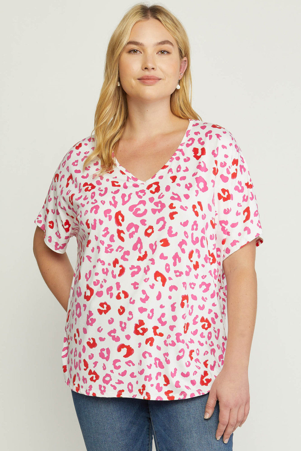 Entro Pink And Red Leopard Print Plus Top-Curvy/Plus Tops-Entro-Deja Nu Boutique, Women's Fashion Boutique in Lampasas, Texas