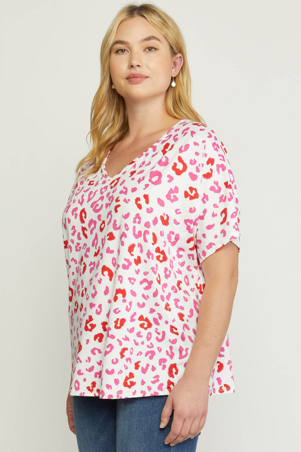 Entro Pink And Red Leopard Print Plus Top-Curvy/Plus Tops-Entro-Deja Nu Boutique, Women's Fashion Boutique in Lampasas, Texas