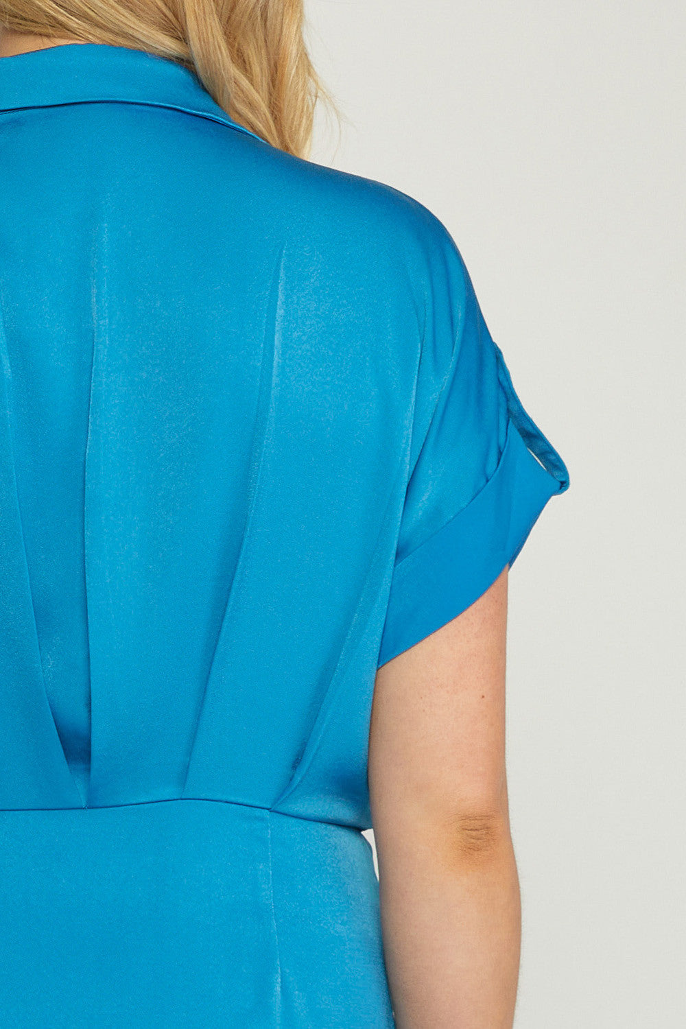 Entro Royal Blue Satin Wrap Dress With Side Self Tie Closure Plus-Curvy/Plus Maxi Dresses-Entro-Deja Nu Boutique, Women's Fashion Boutique in Lampasas, Texas