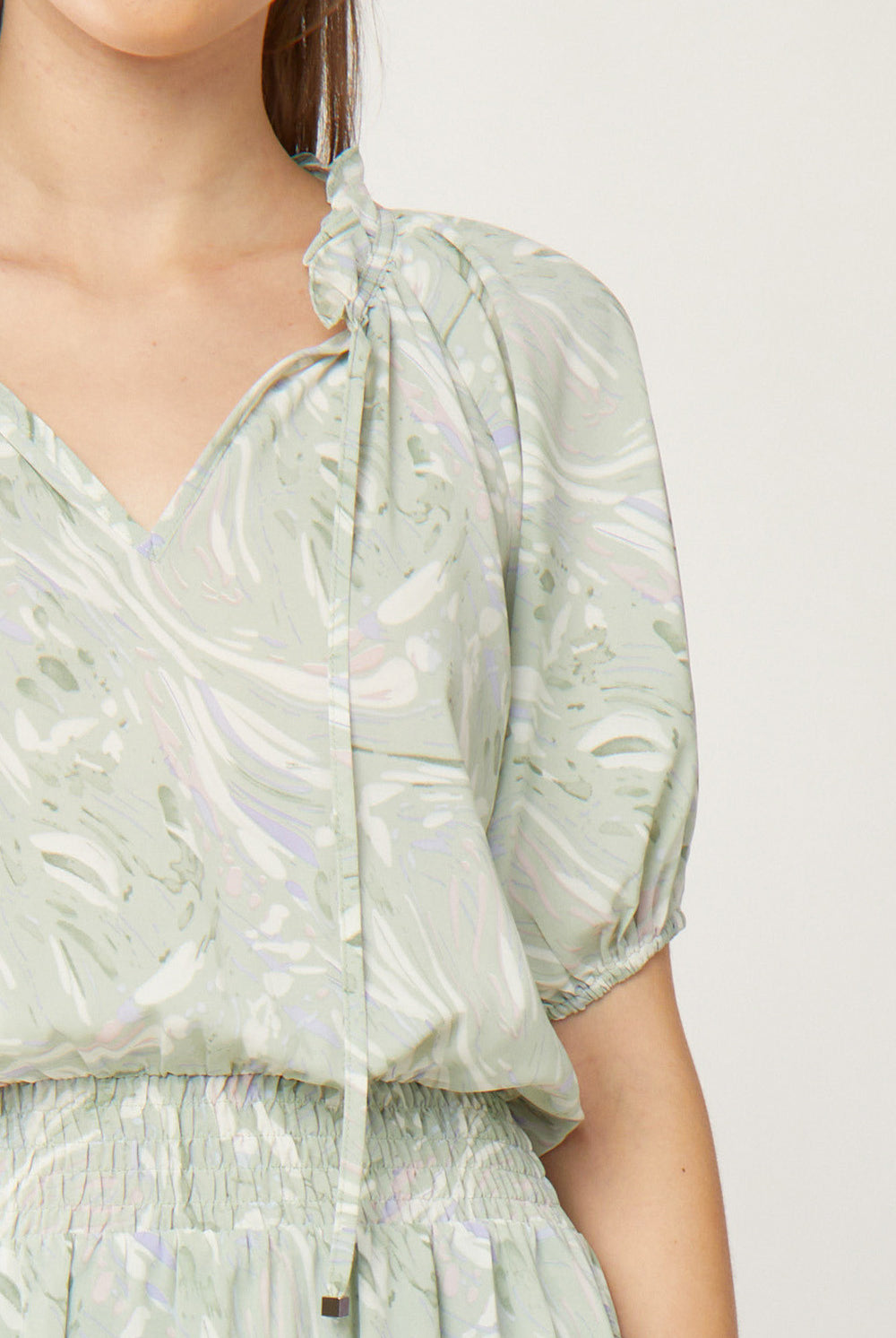 Entro Seafoam Printed Puff Sleeve Tiered Dress-Dresses-Entro-Deja Nu Boutique, Women's Fashion Boutique in Lampasas, Texas