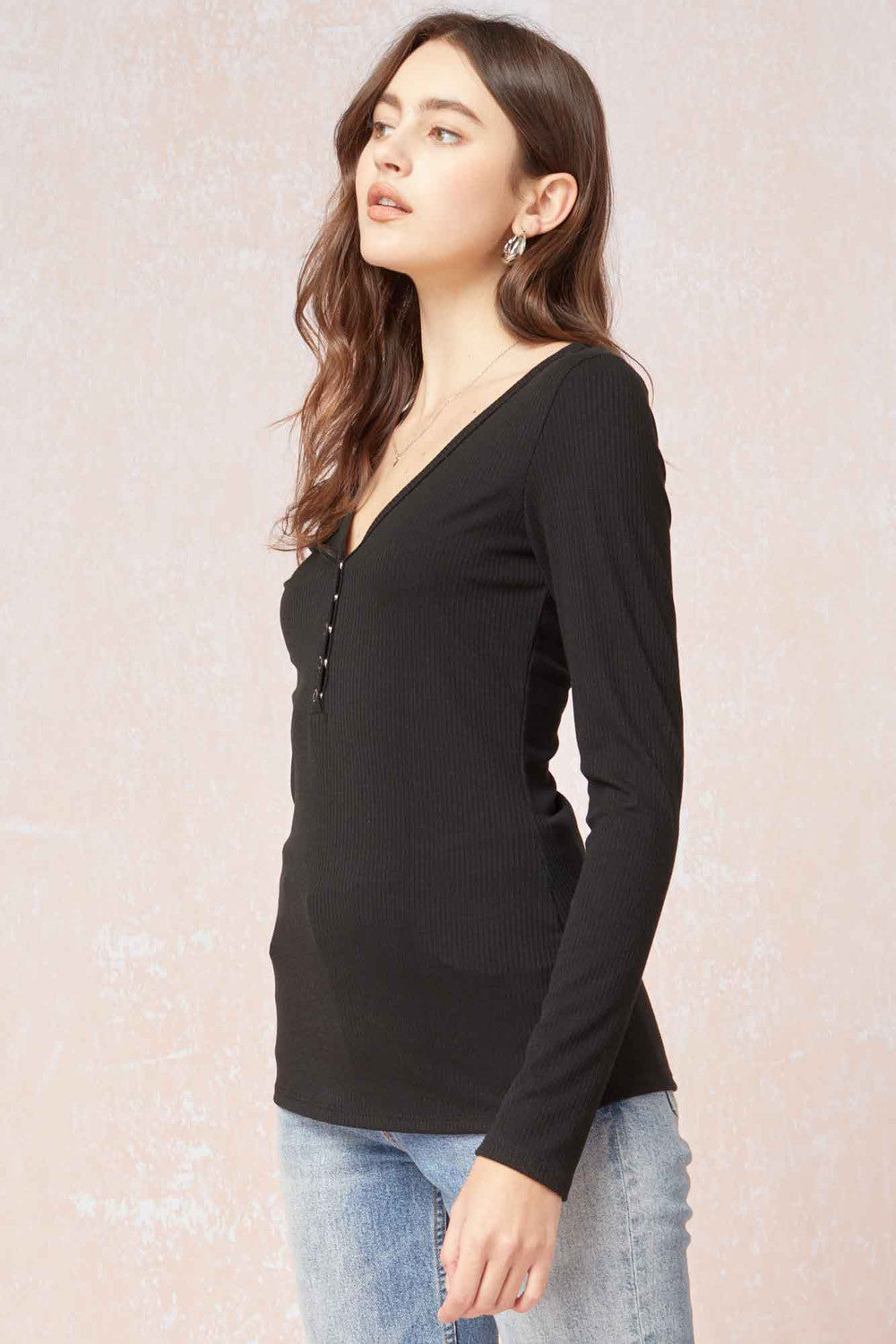 Entro Snap Front Long Sleeve Tee - Three Colors-Long Sleeves-Entro-Deja Nu Boutique, Women's Fashion Boutique in Lampasas, Texas