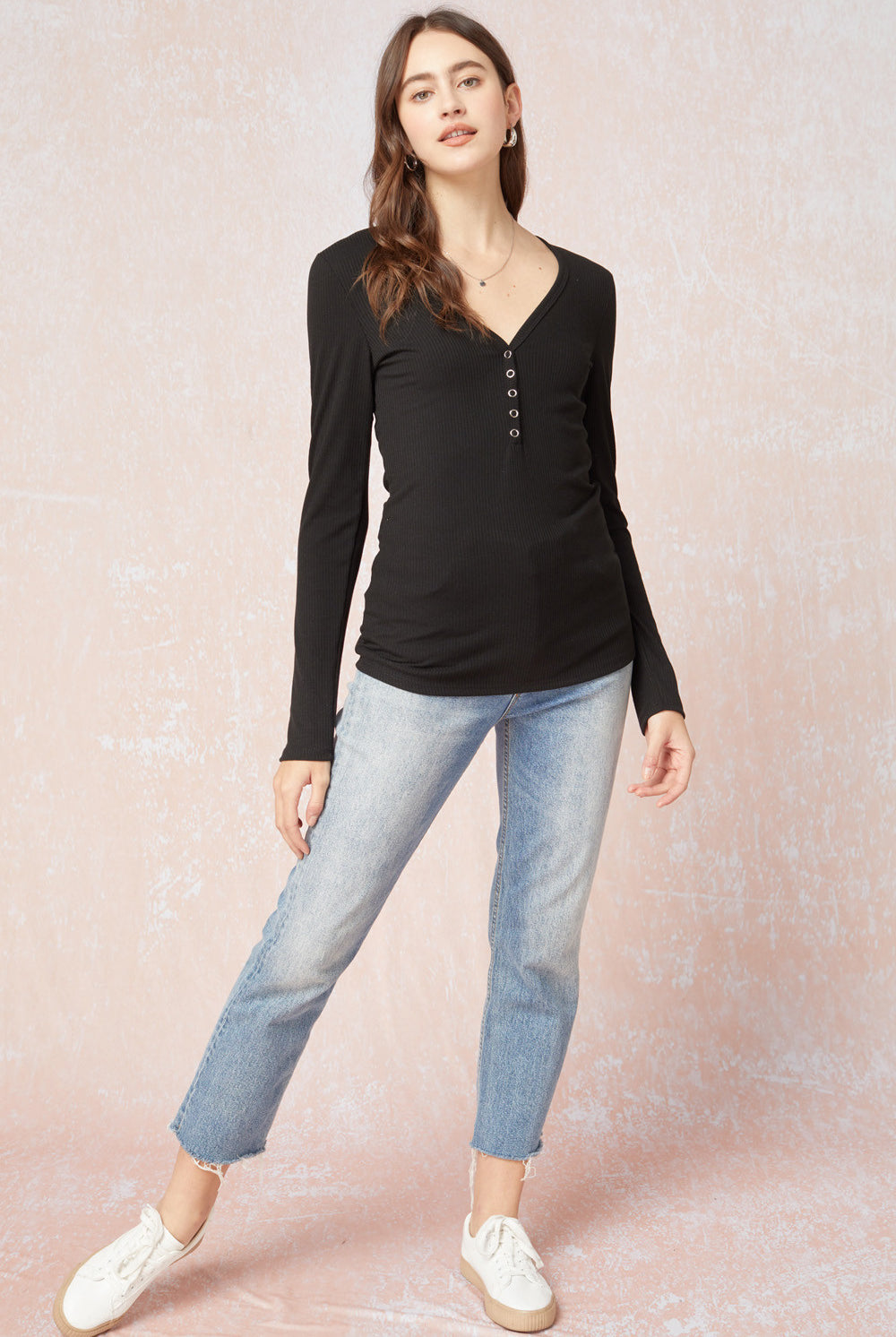Entro Snap Front Long Sleeve Tee - Three Colors-Long Sleeves-Entro-Deja Nu Boutique, Women's Fashion Boutique in Lampasas, Texas