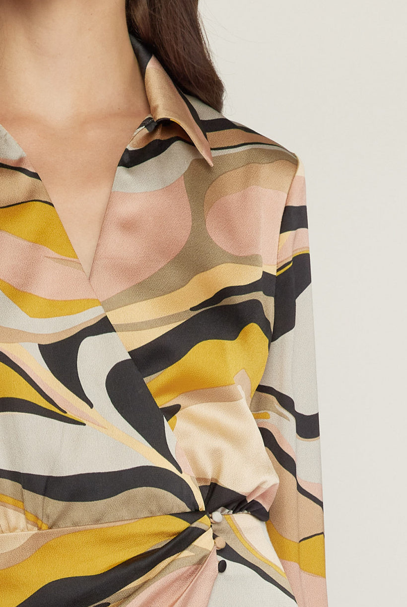 Entro Swirl Print V Neck Wrap Style Mini Dress In Grey Blush-Short Dresses-Entro-Deja Nu Boutique, Women's Fashion Boutique in Lampasas, Texas