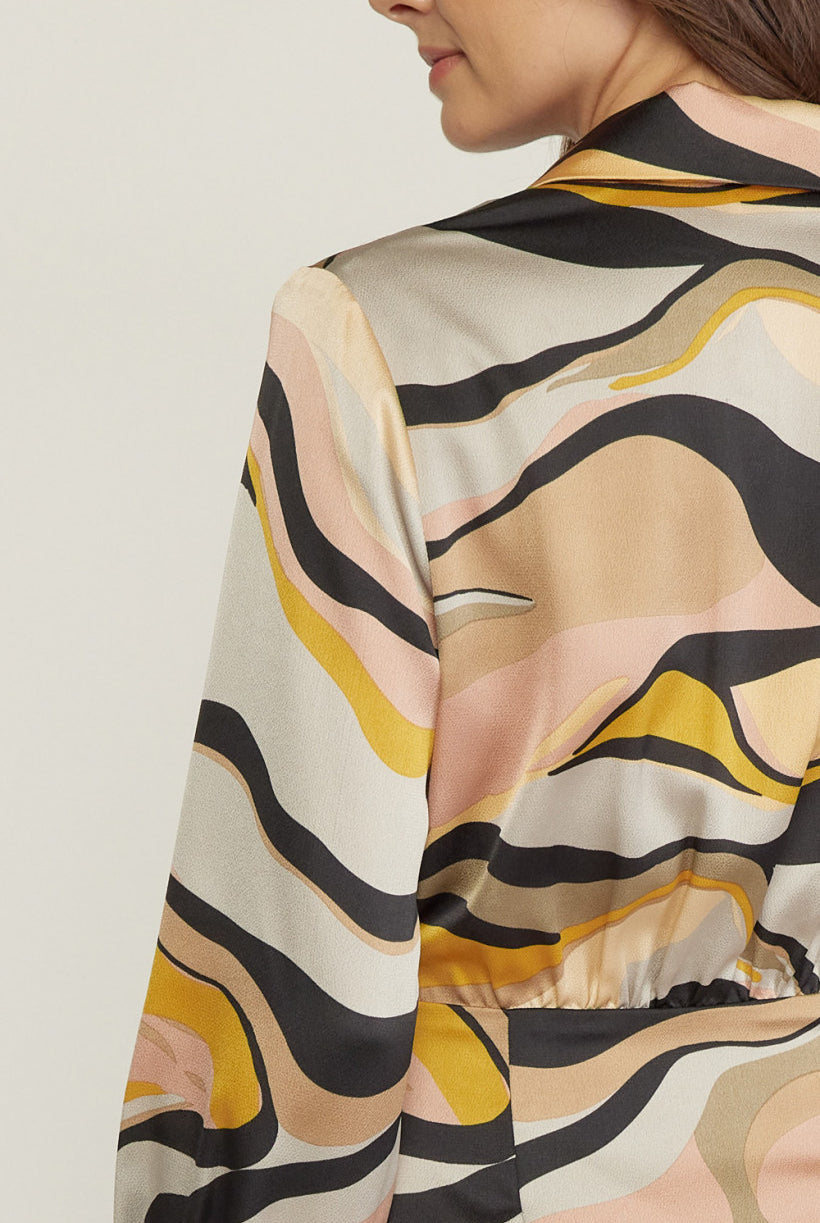 Entro Swirl Print V Neck Wrap Style Mini Dress In Grey Blush-Short Dresses-Entro-Deja Nu Boutique, Women's Fashion Boutique in Lampasas, Texas