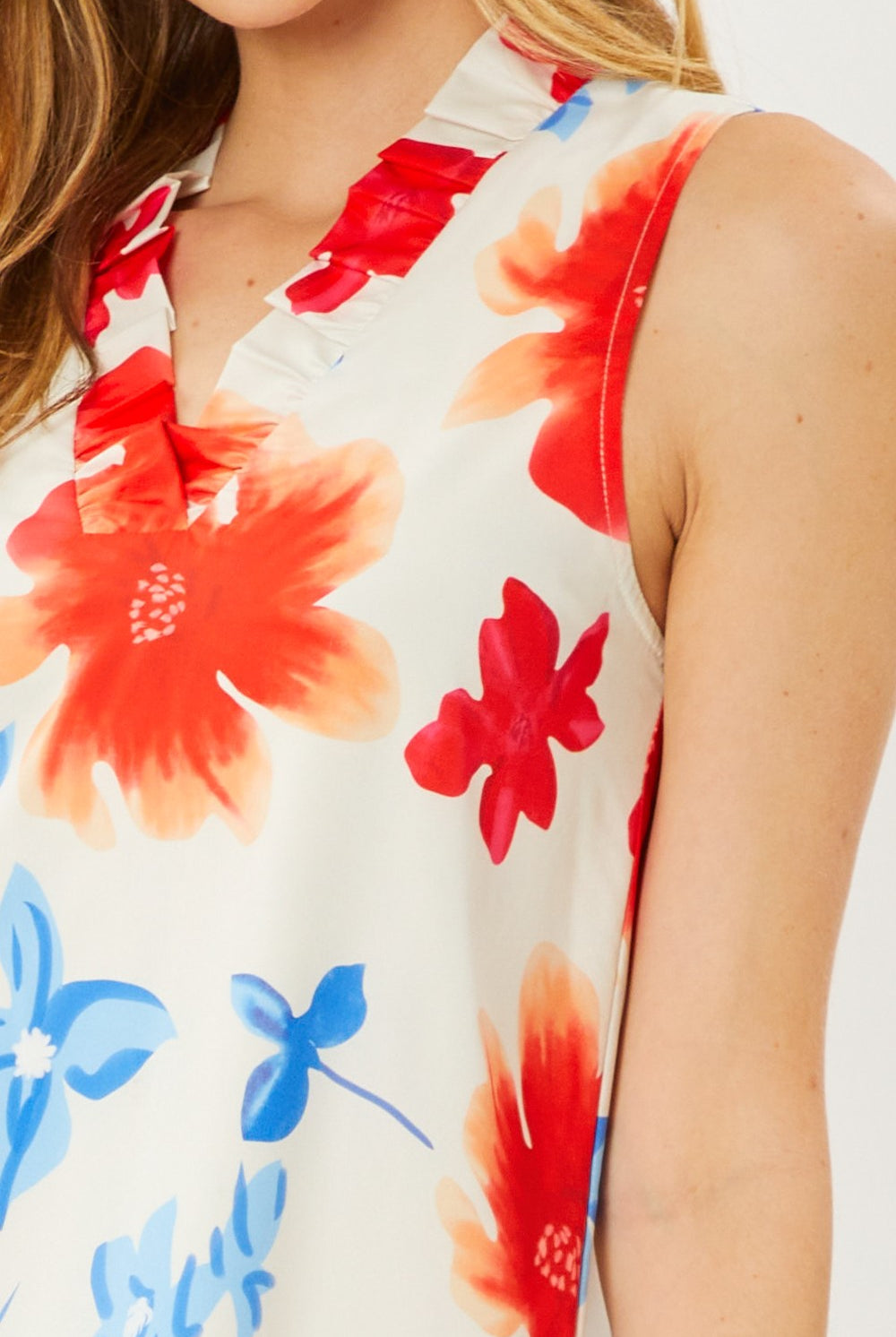 FSL Apparel Floral Print Sleeveless Ruffled V Neck Dress With Lining-Dresses-FSL Apparel-Deja Nu Boutique, Women's Fashion Boutique in Lampasas, Texas