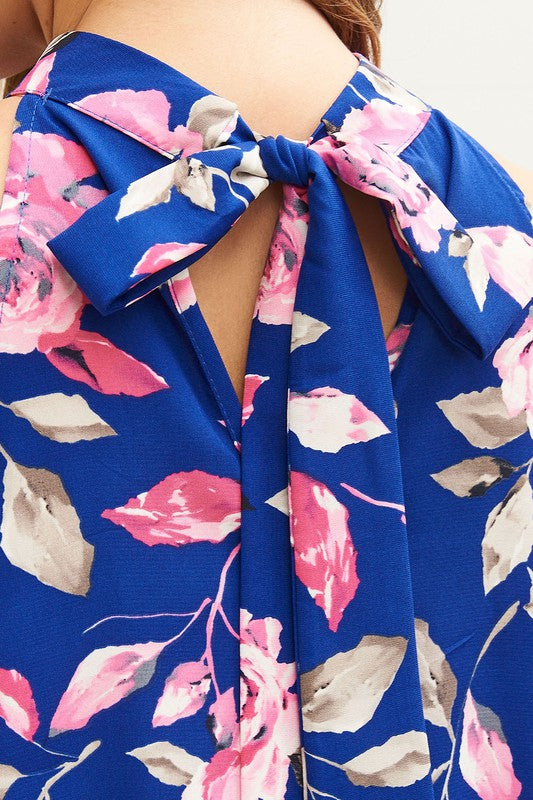 FSL Apparel Royal Blue Floral Halter Top-Tops-FSL Apparel-Deja Nu Boutique, Women's Fashion Boutique in Lampasas, Texas