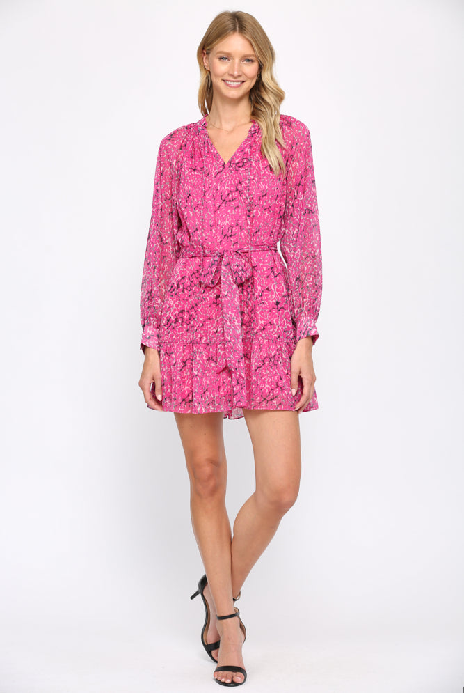 Fate Animal Print With Lurex Chiffon Tie Waist Dress In Hot Pink-Dresses-Fate-Deja Nu Boutique, Women's Fashion Boutique in Lampasas, Texas