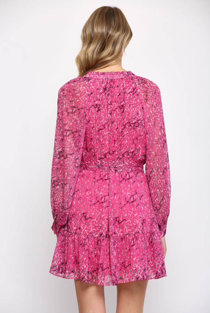Fate Animal Print With Lurex Chiffon Tie Waist Dress In Hot Pink-Dresses-Fate-Deja Nu Boutique, Women's Fashion Boutique in Lampasas, Texas