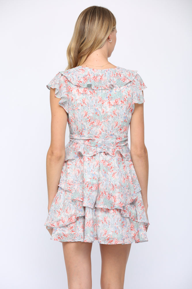 Fate Tie Waist Ruffle Dress In Blue Multi-Short Dresses-Fate-Deja Nu Boutique, Women's Fashion Boutique in Lampasas, Texas