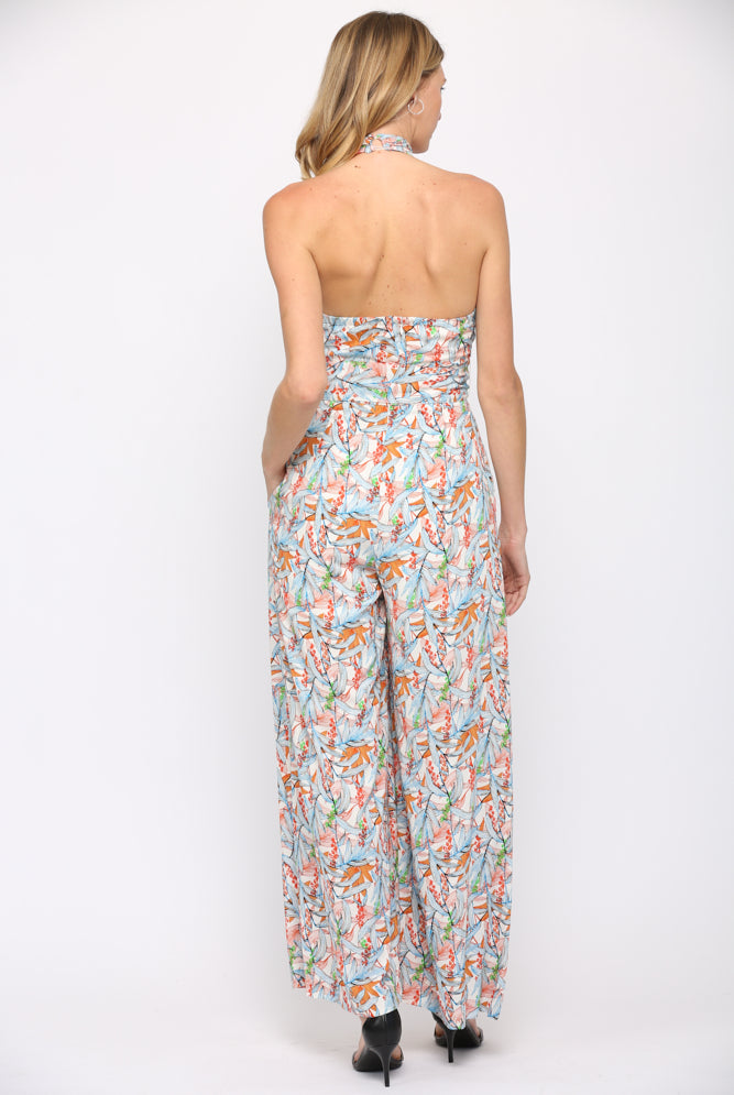 Fate Twist Halter Neck Jumpsuit In Blue Multi-Rompers & Jumpsuits-Fate-Deja Nu Boutique, Women's Fashion Boutique in Lampasas, Texas