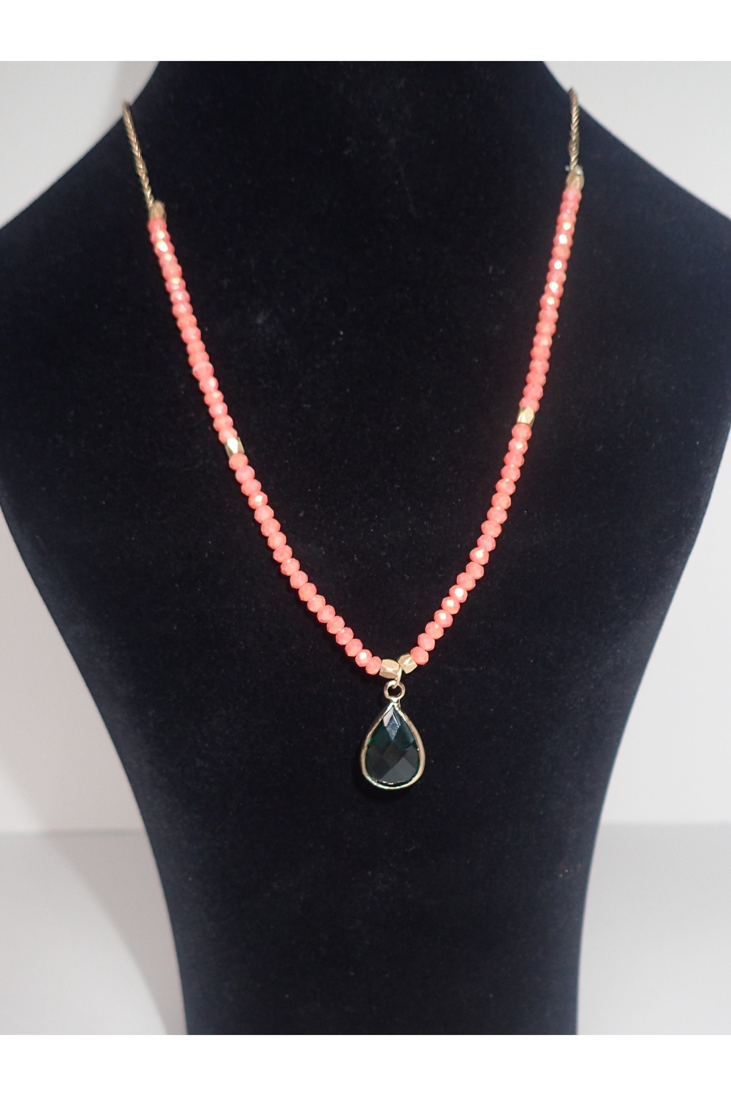 Garden Party Crystal And Gold Necklace With Emerald Crystal Charm-Necklaces-Garden Party-Deja Nu Boutique, Women's Fashion Boutique in Lampasas, Texas