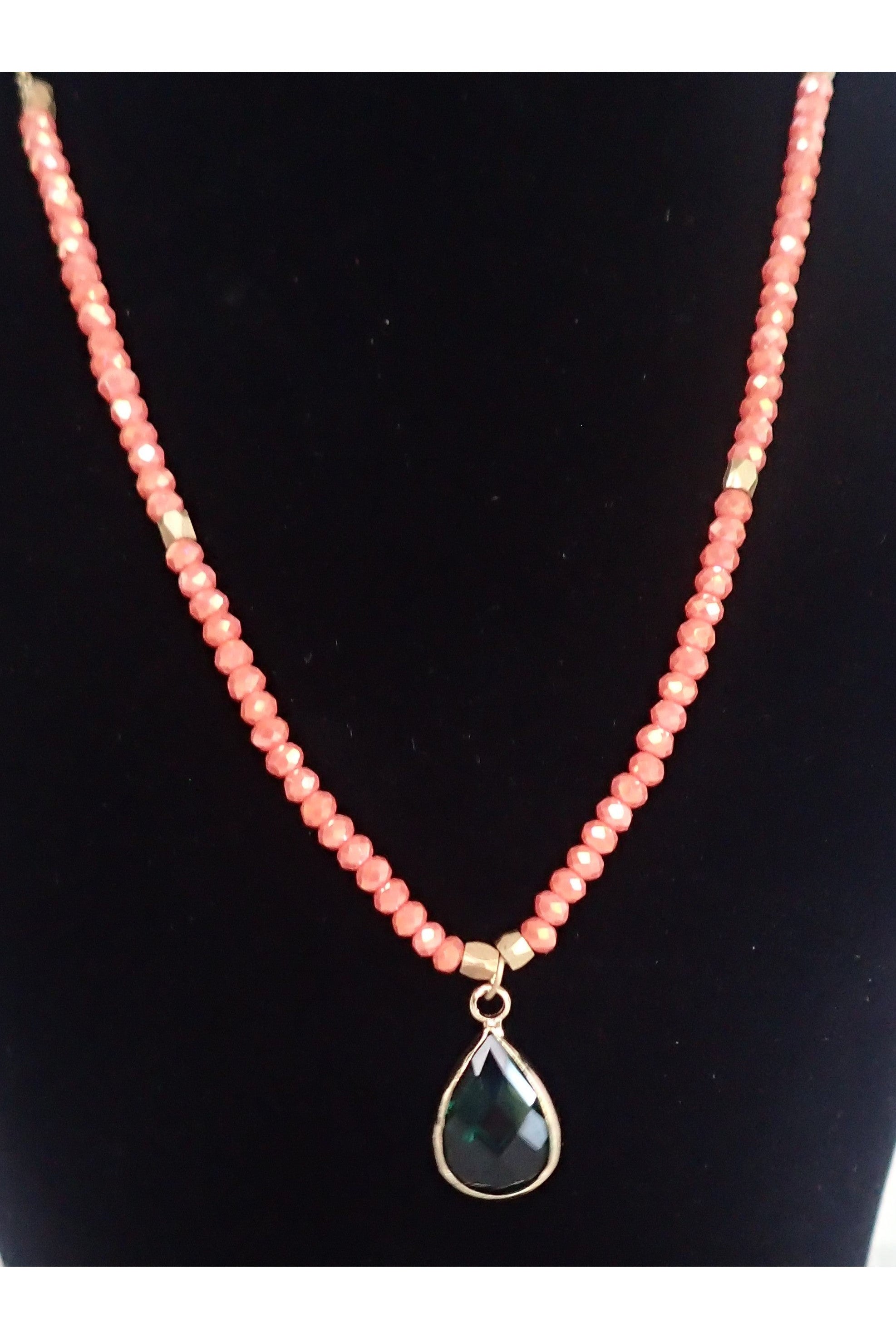 Garden Party Crystal And Gold Necklace With Emerald Crystal Charm-Necklaces-Garden Party-Deja Nu Boutique, Women's Fashion Boutique in Lampasas, Texas