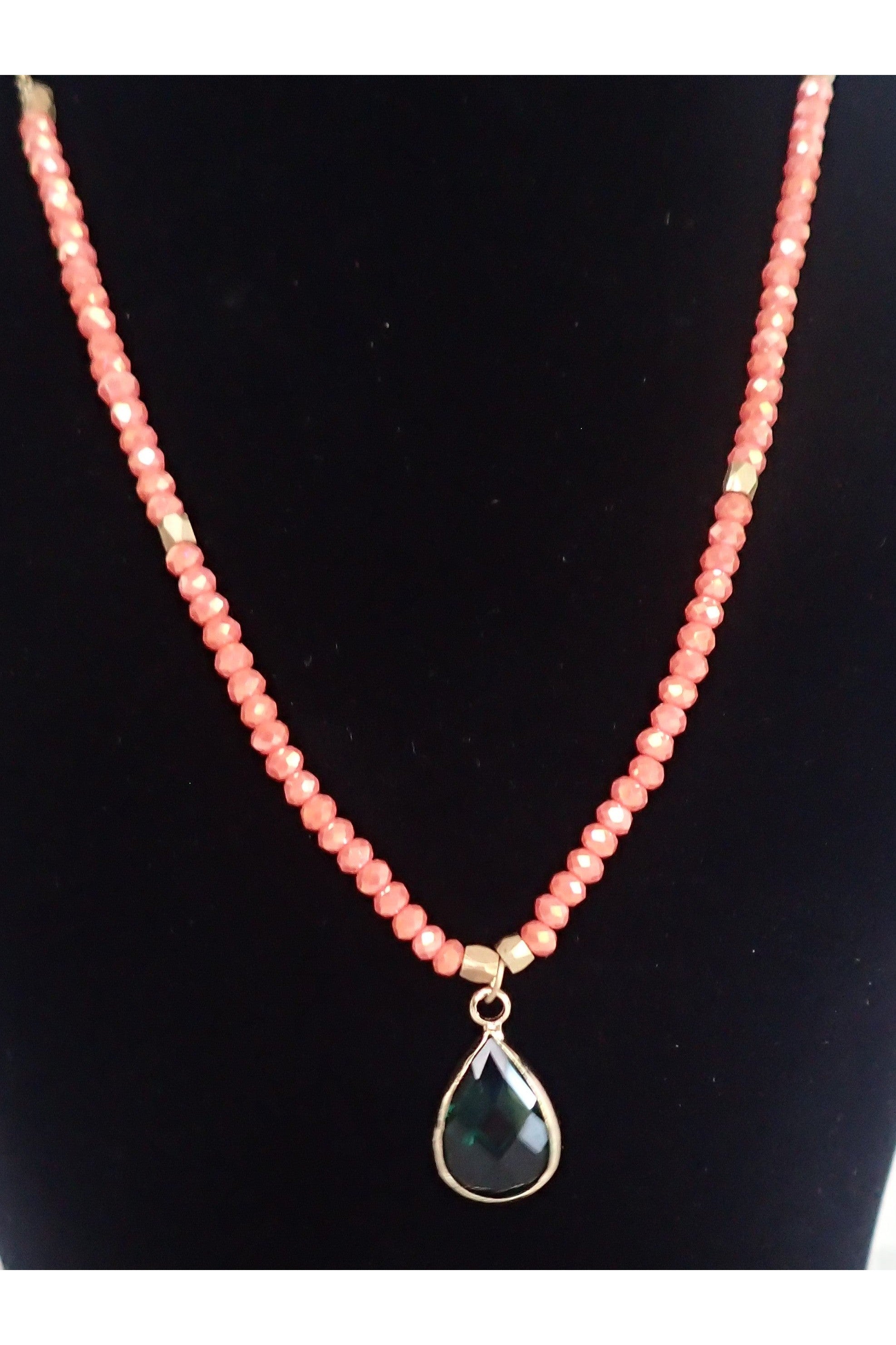 Garden Party Crystal And Gold Necklace With Emerald Crystal Charm-Necklaces-Garden Party-Deja Nu Boutique, Women's Fashion Boutique in Lampasas, Texas